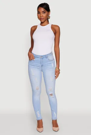 Street Look WAX Distressed Frayed Skinny Jeans