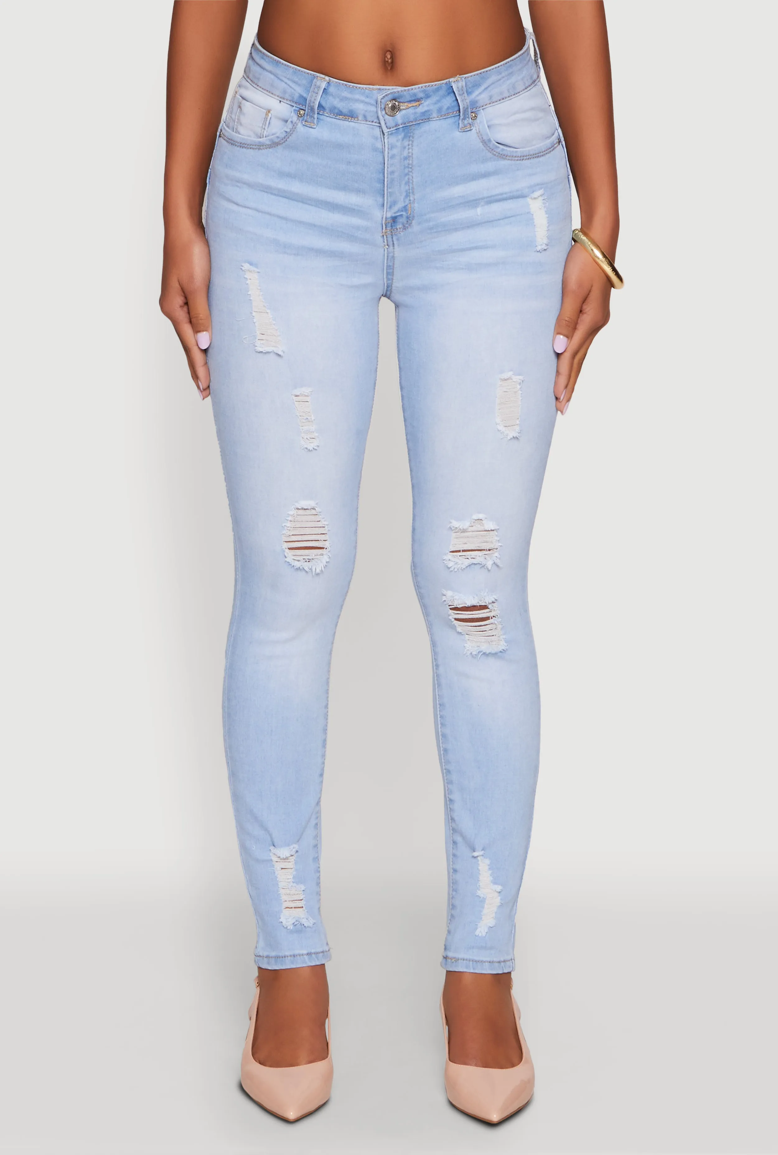 Stretch Road Trip Brunch Outfit WAX Distressed Frayed Skinny Jeans