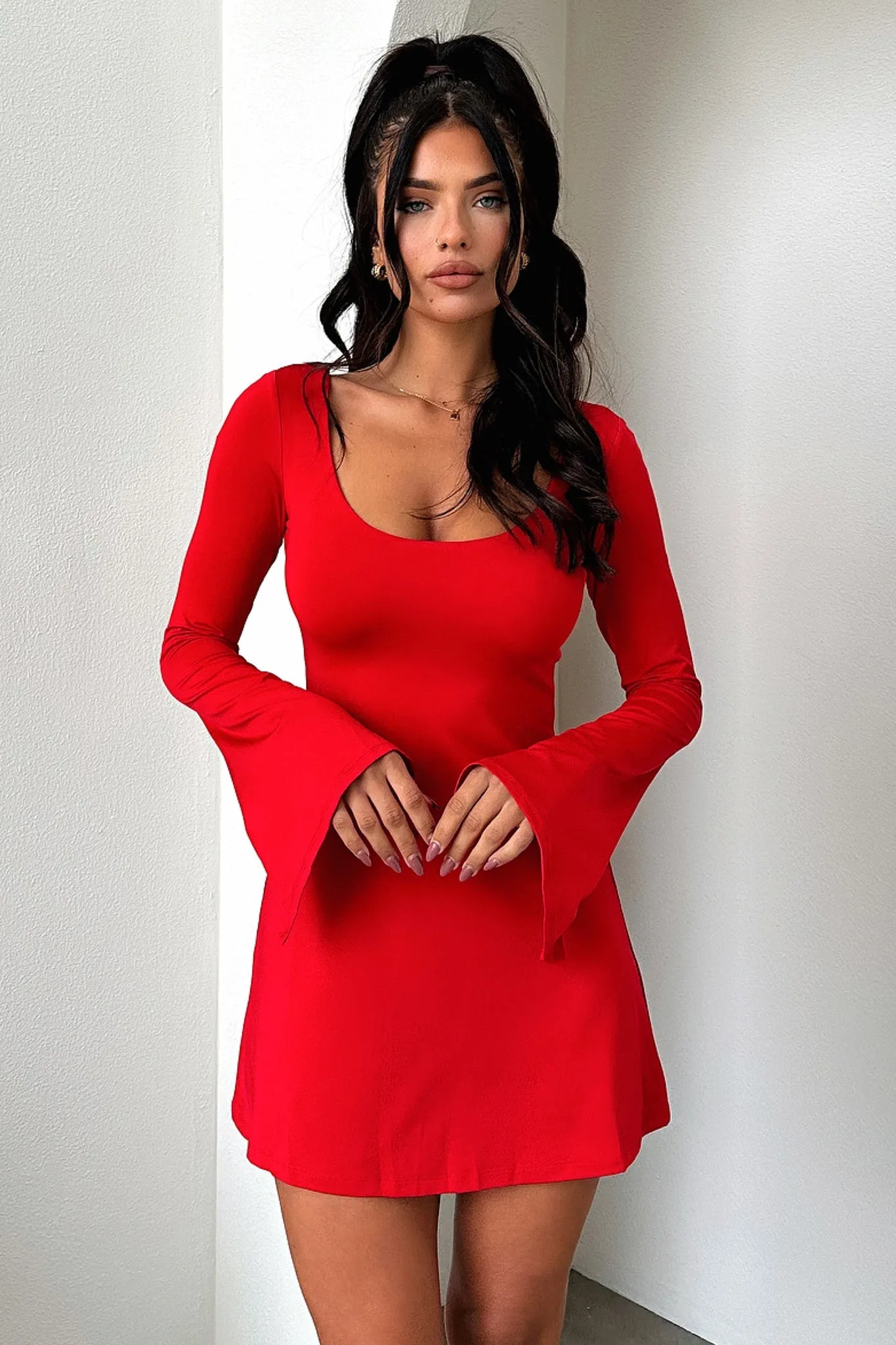 Marcia Long Sleeve Dress - Red Smart Casual Wear