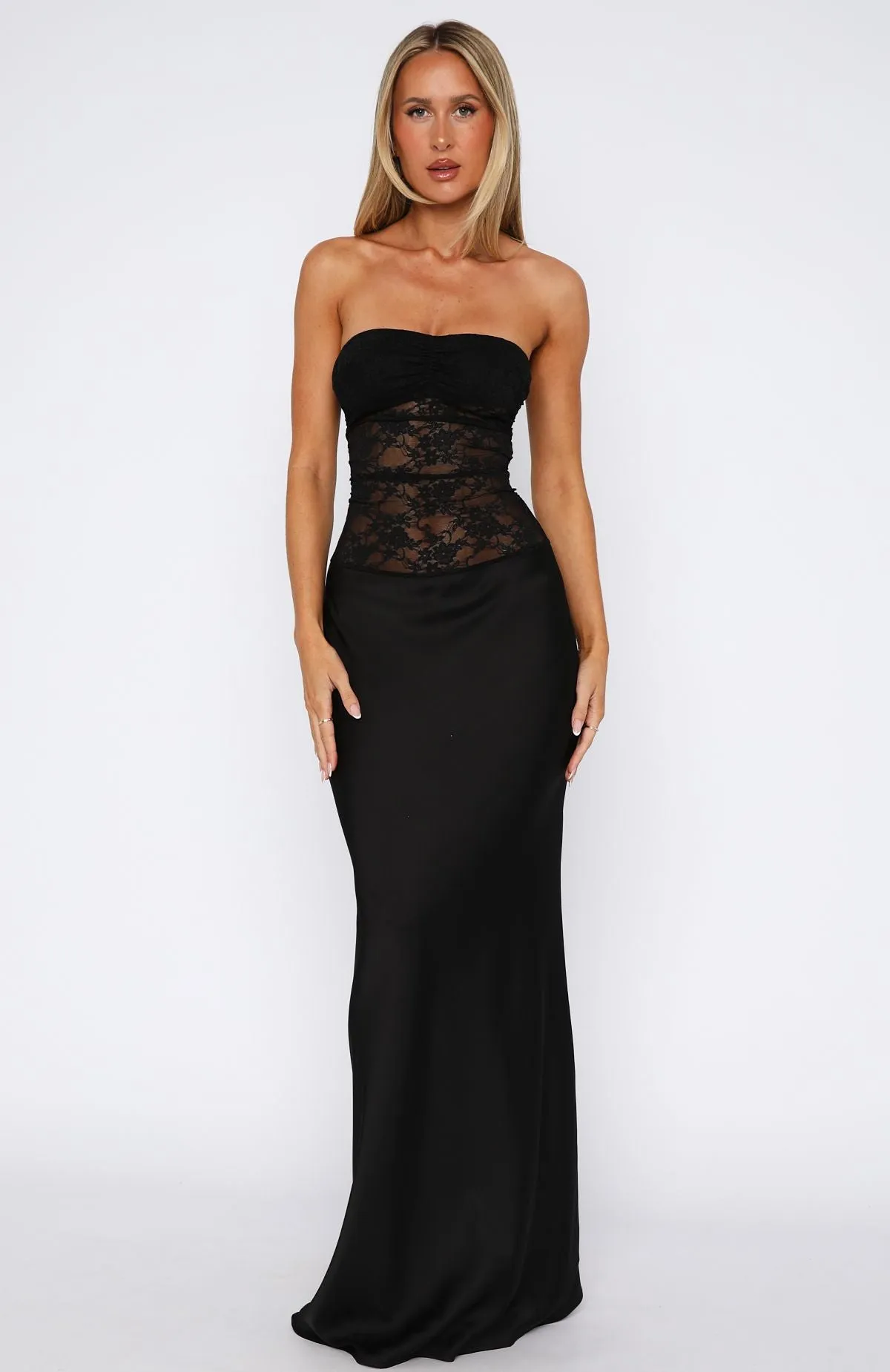 Fall In Love With You Strapless Maxi Dress Black NonSlipTrims LightweightTextile