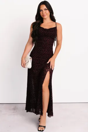 Stand On That Cowl Neck Leopard Maxi Dress (Burgundy) Platinum Shine