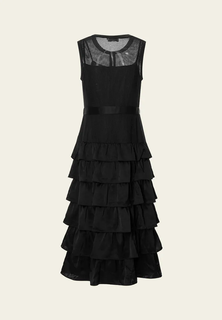 Mesh Ruffle-detail Sleeveless Dress TactileStitching