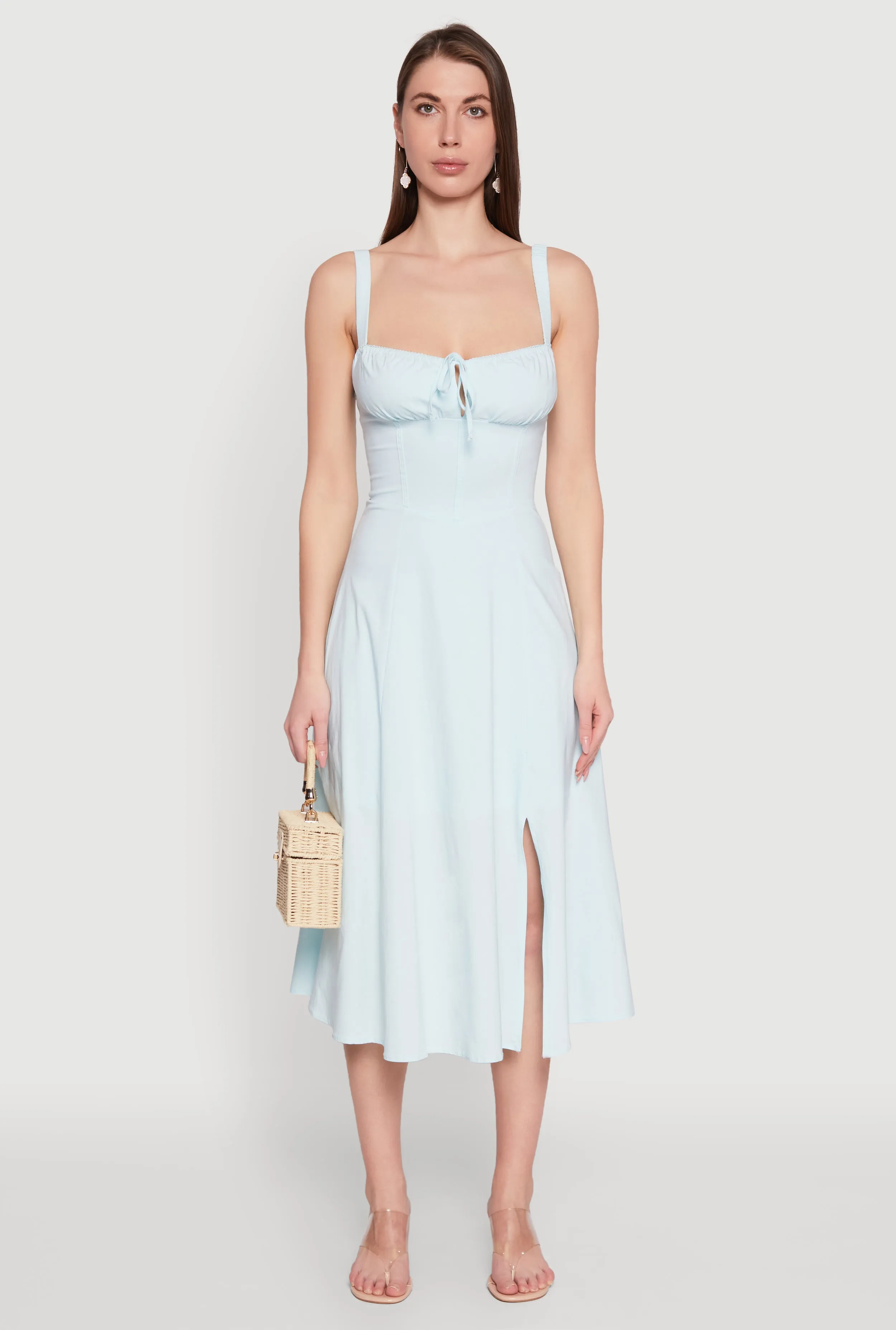Port Side Flattering dress for all body shapes Chic Sleeveless Sundress with Lace & Ruching, Casual Style