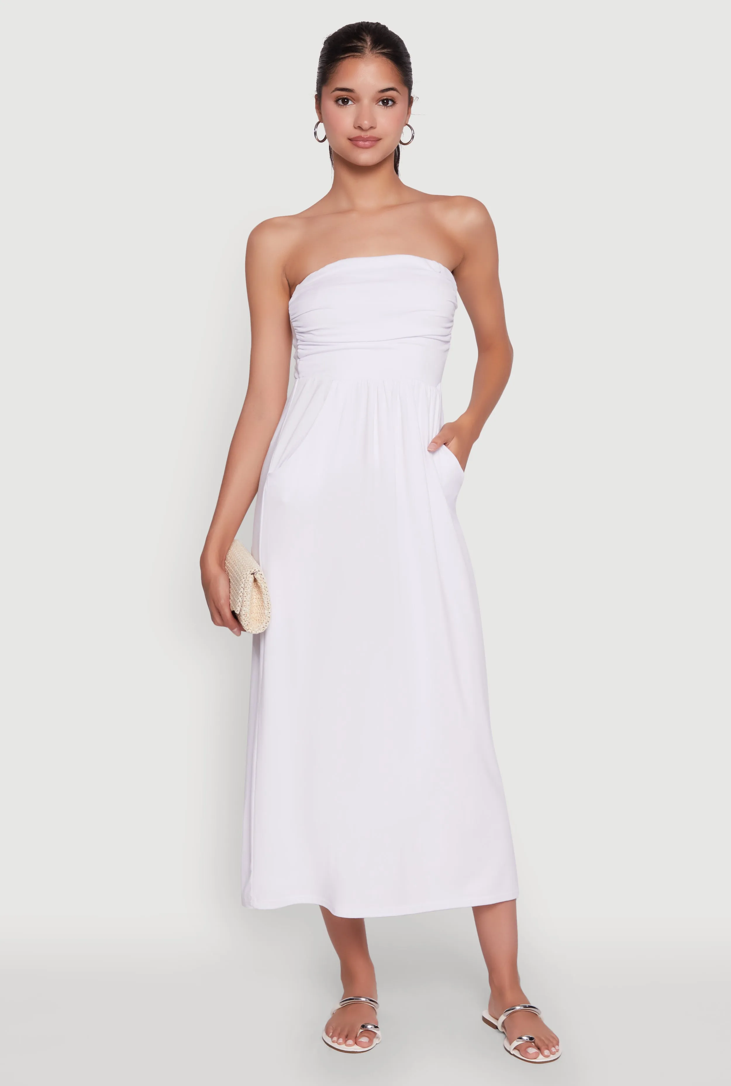 Chic Soft Knit Ruched Midi Tube Dress Modern Fashion Casual Glam