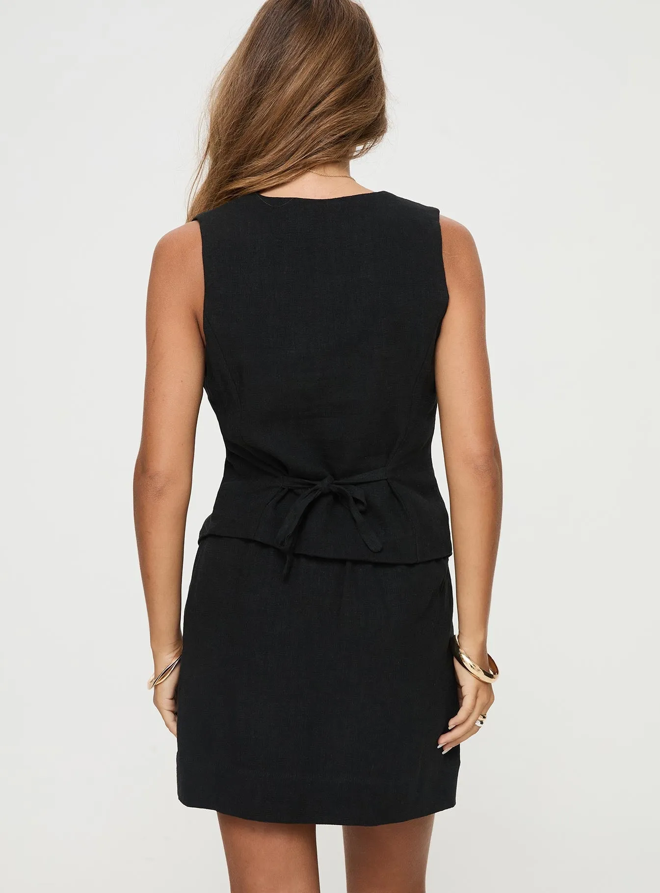 Evry Linen Blend Mini Skirt Black Adjustable Fastening