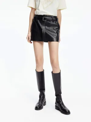 Holiday Travel Lightwear Look Low Rise Mini Skirt with Belt