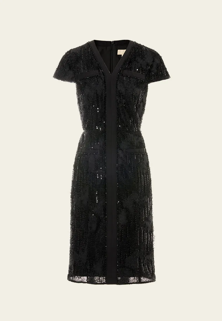 Frayed Detail Welt-pocekt Embellished Dress DoubleLayered LightweightMaterial