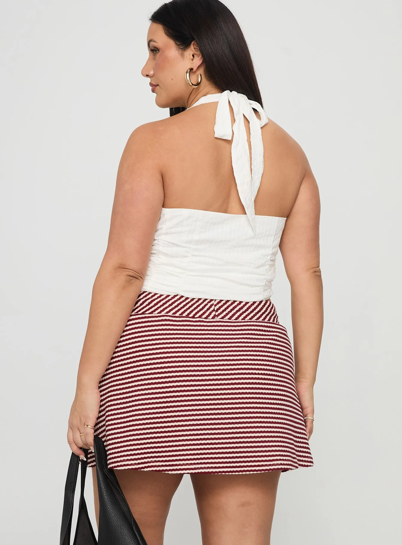 Tapered Cut casual finish Bexi Textured Skort Red / White Stripe Curve
