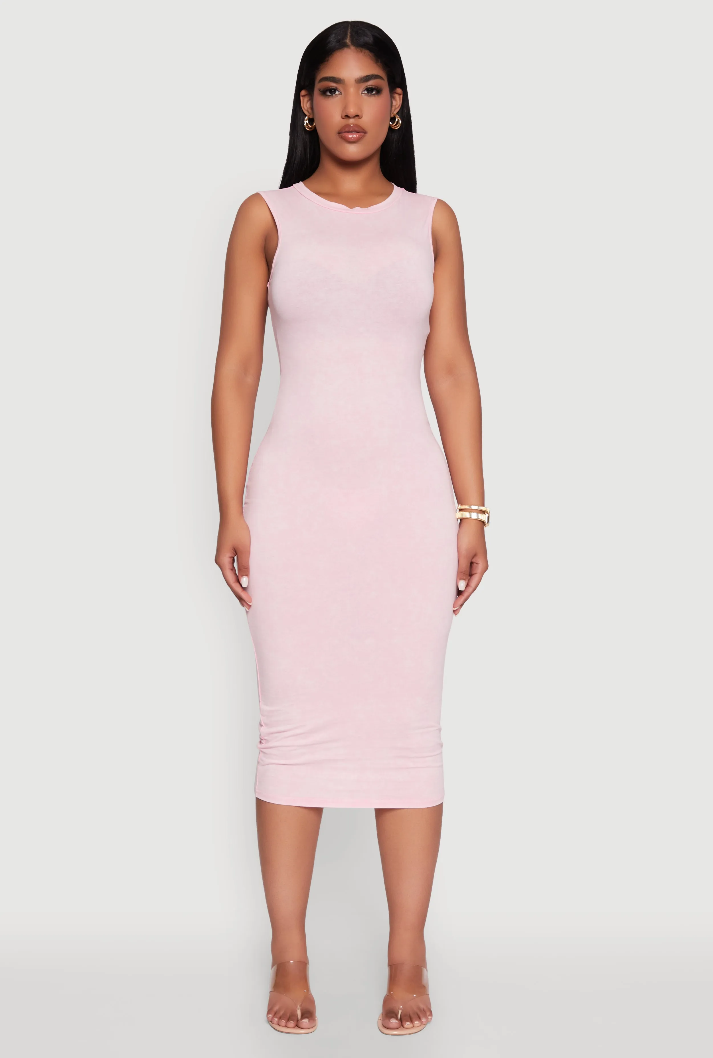 Stylish below-the-knee gown Flattering Outfit Daisy Mineral Wash Sleeveless Curve Hugging Tank Dress