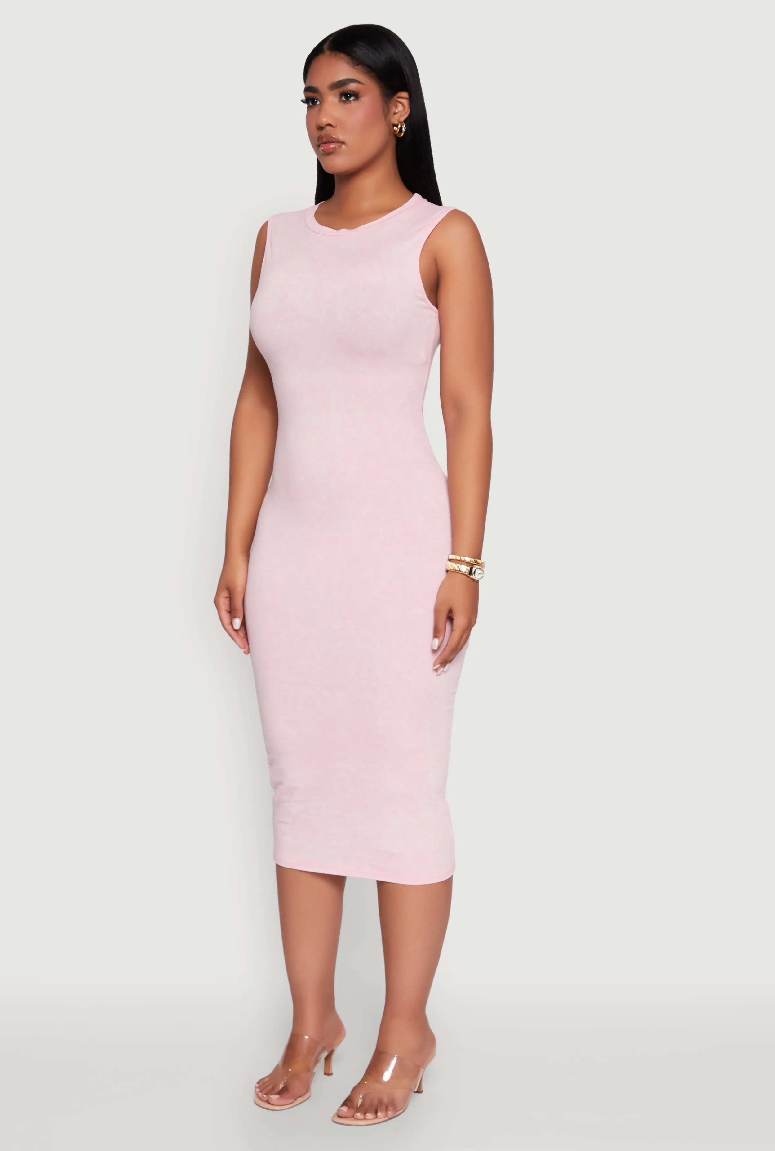 Daisy Mineral Wash Sleeveless Curve Hugging Tank Dress Quick Ready City Mood