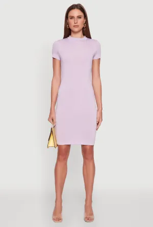 Daisy Rib Knit Mock Neck T Shirt Dress Flattering Layers Classic Charm