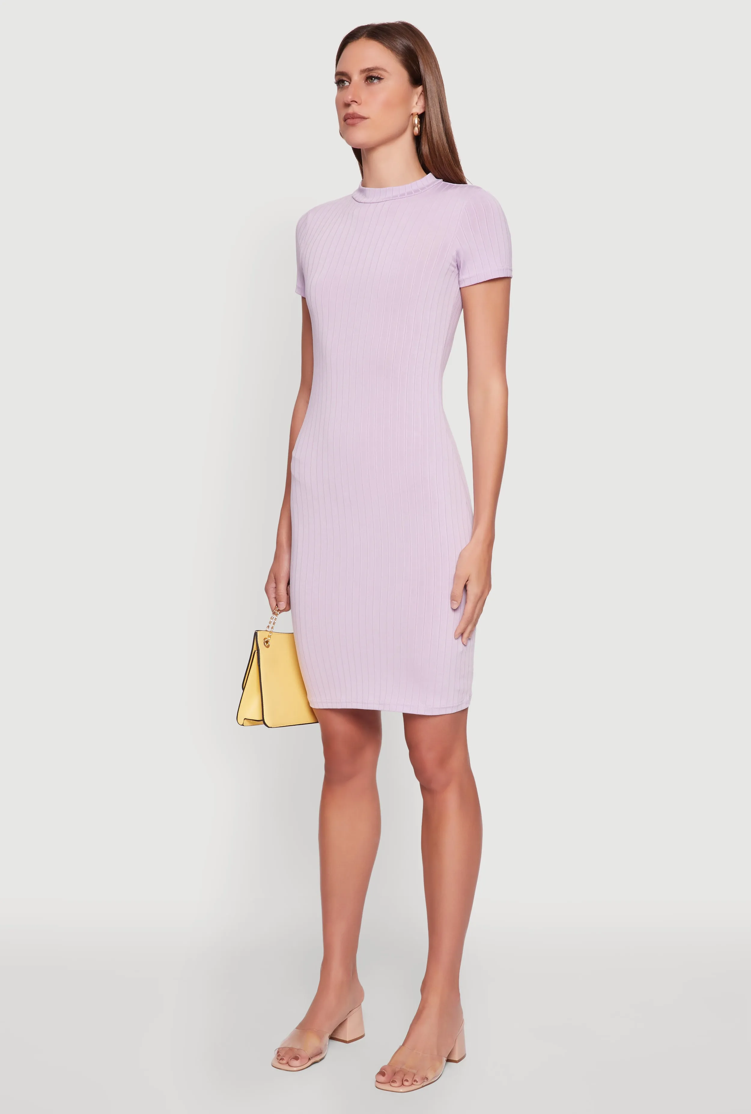 Daisy Rib Knit Mock Neck T Shirt Dress Bird Call
