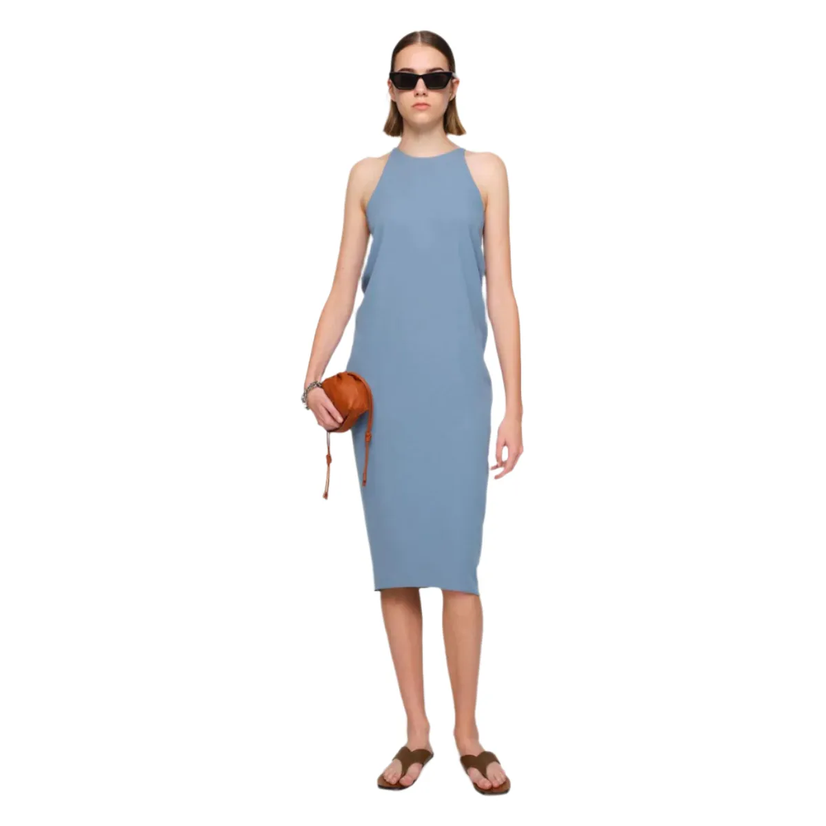 Seafoam Crepe Draped Back Dress SoftTouch Texture