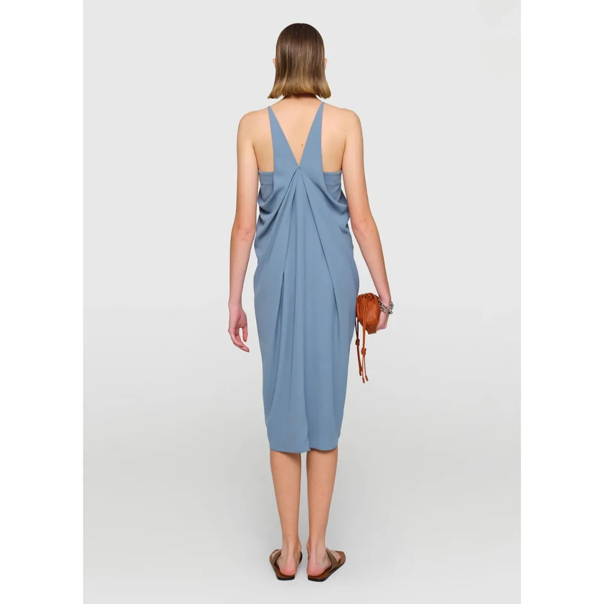 Seafoam Crepe Draped Back Dress SnagProofMaterial Night Charm