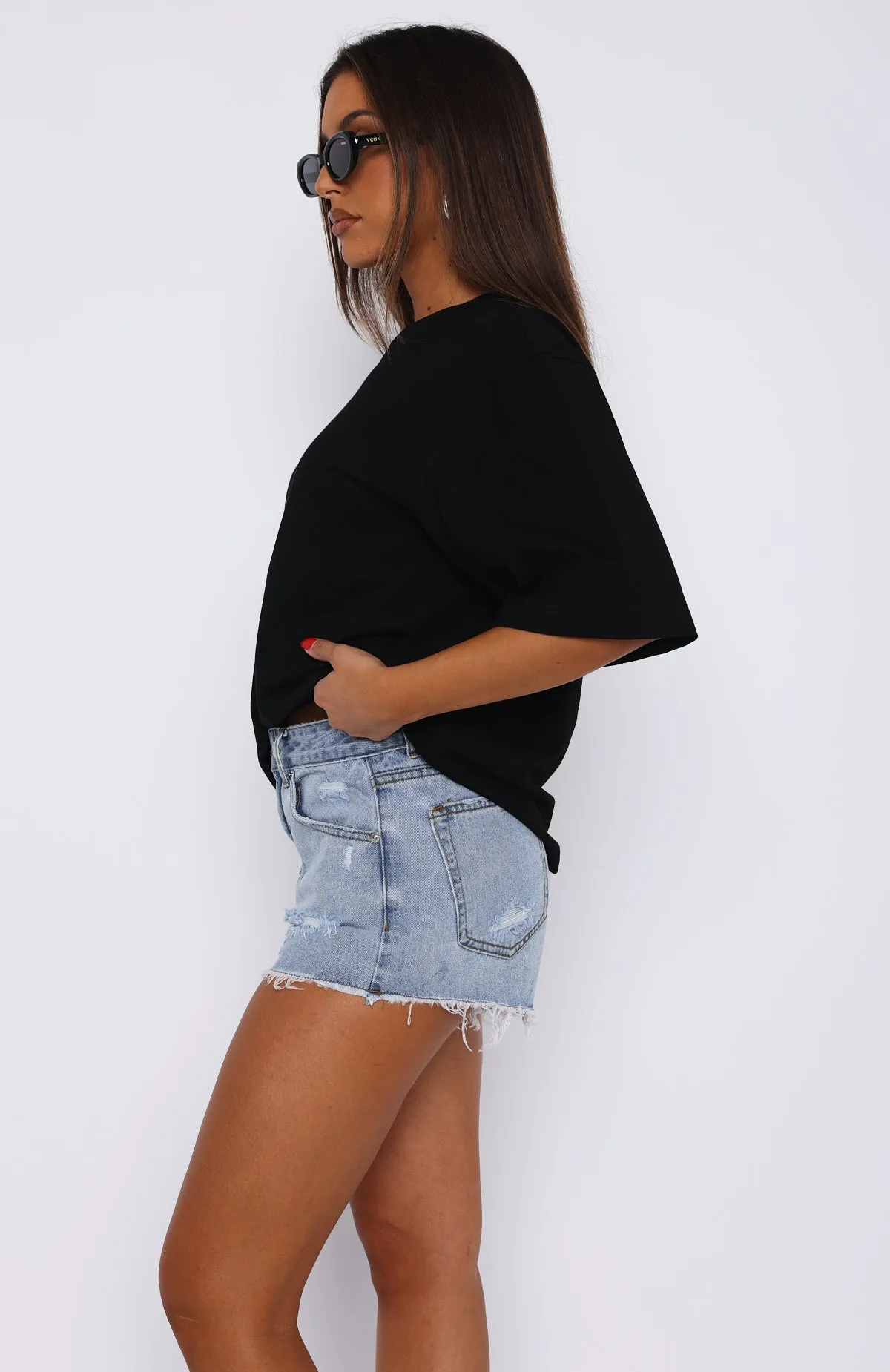 Push My Buttons Denim Shorts Mid Blue Eco Friendly Fabric Dance wear
