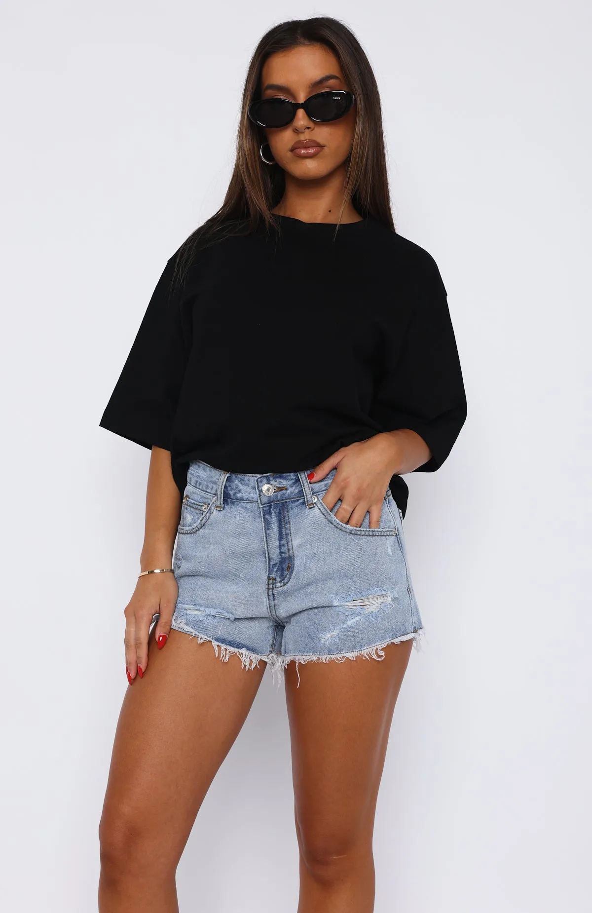 Push My Buttons Denim Shorts Mid Blue SeamlessConstruction
