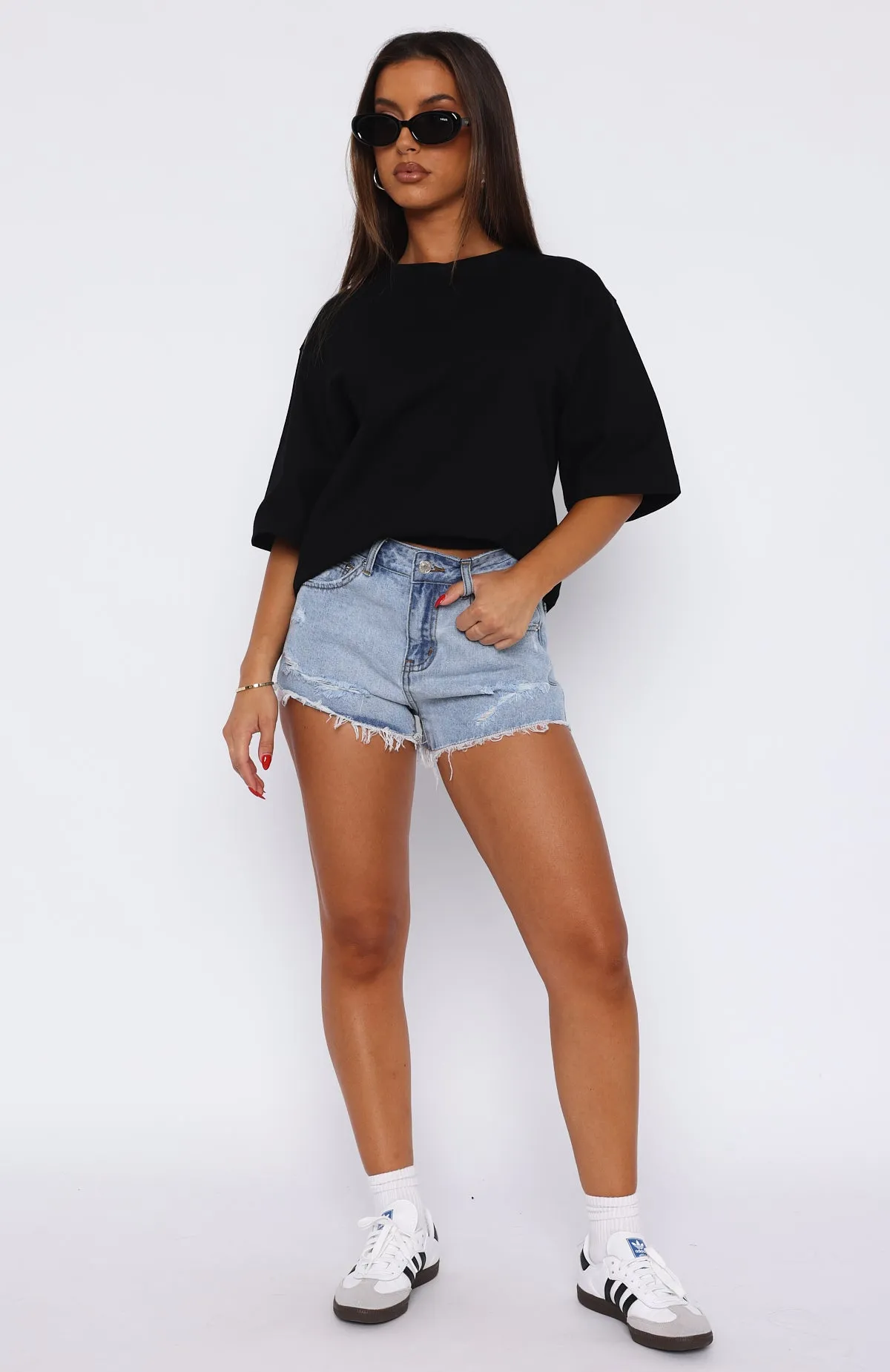 Push My Buttons Denim Shorts Mid Blue Casual Comfort