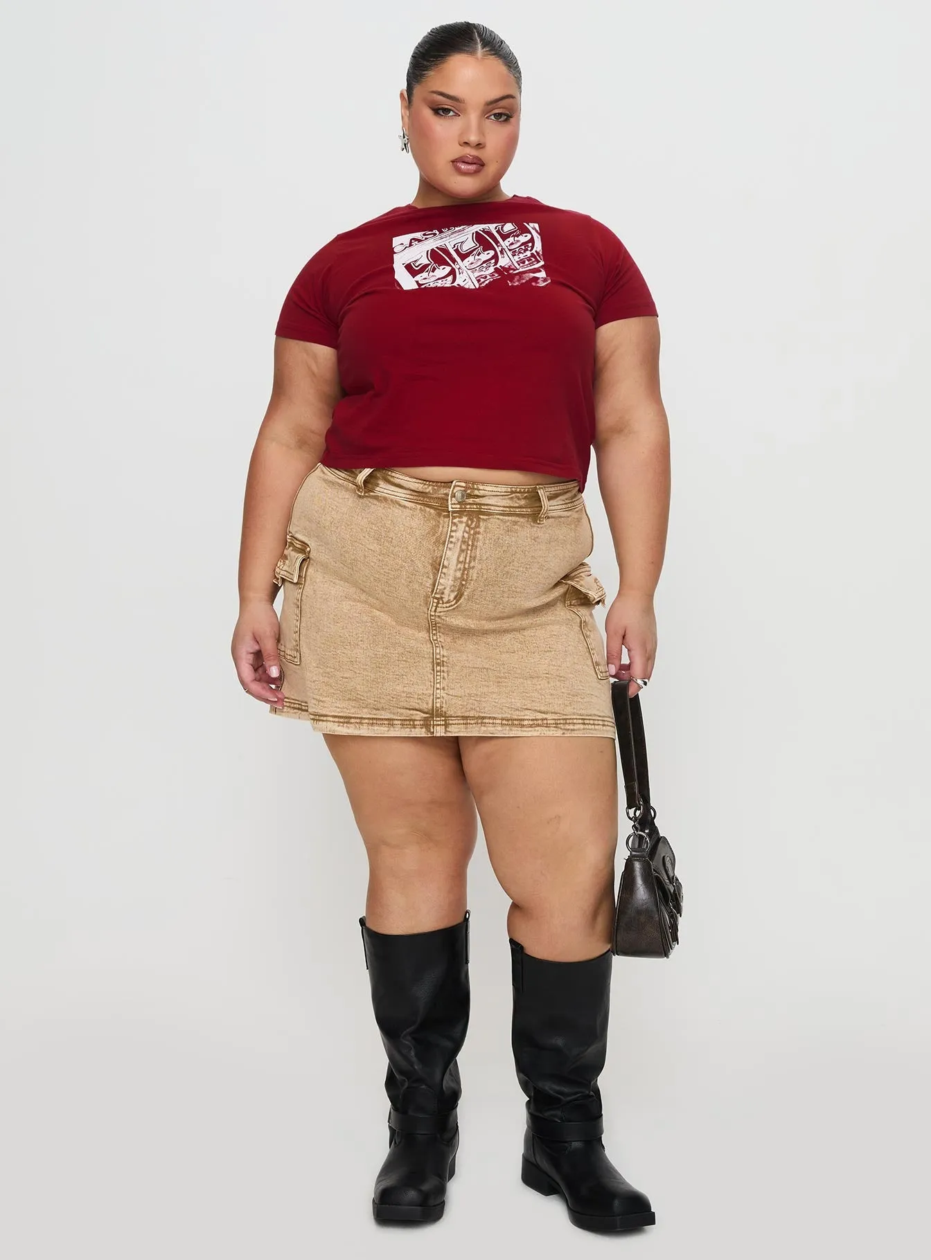 Velveta Low Rise Denim Skirt Camel Curve Business Meeting