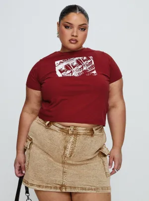Chic Look Velveta Low Rise Denim Skirt Camel Curve