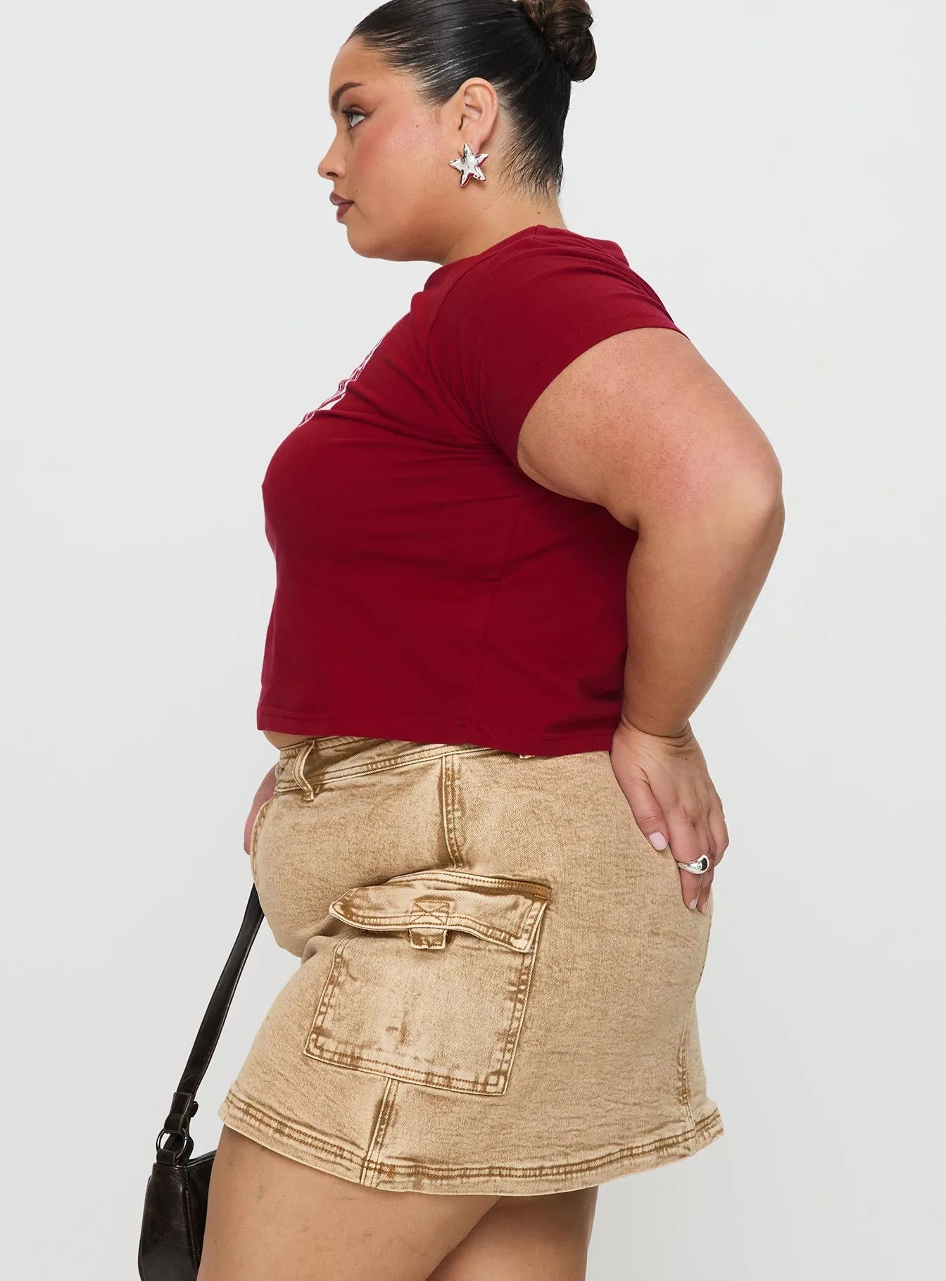 Velveta Low Rise Denim Skirt Camel Curve Comfort Wear Bold Accent