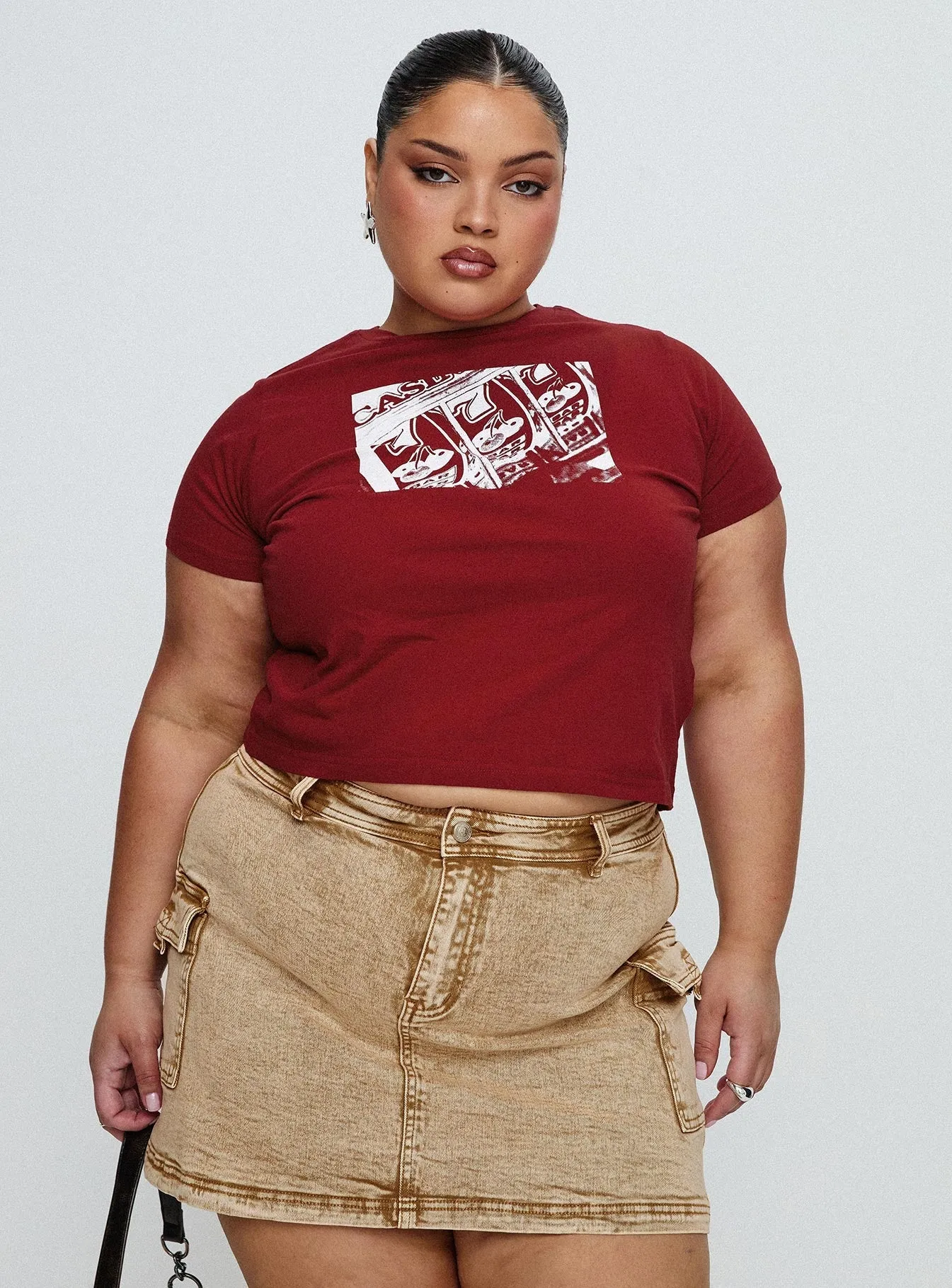 Chic Look Velveta Low Rise Denim Skirt Camel Curve