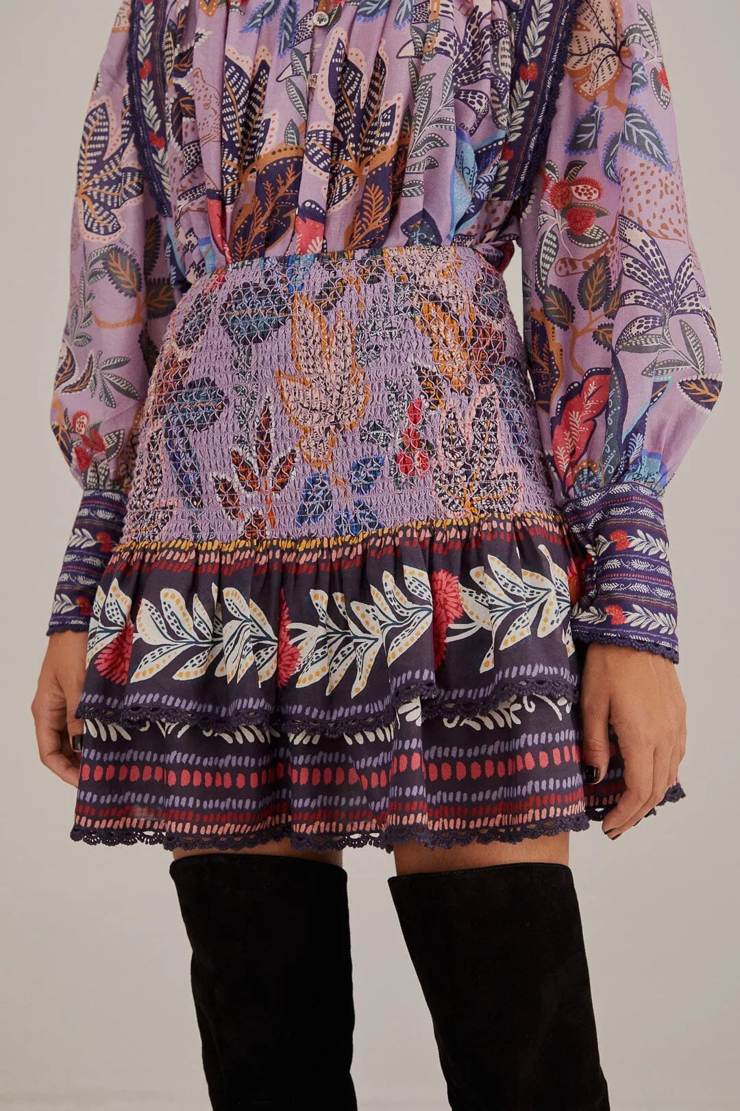 Influencer Style Fold Over Design Lavender Wild Night Mini Skirt