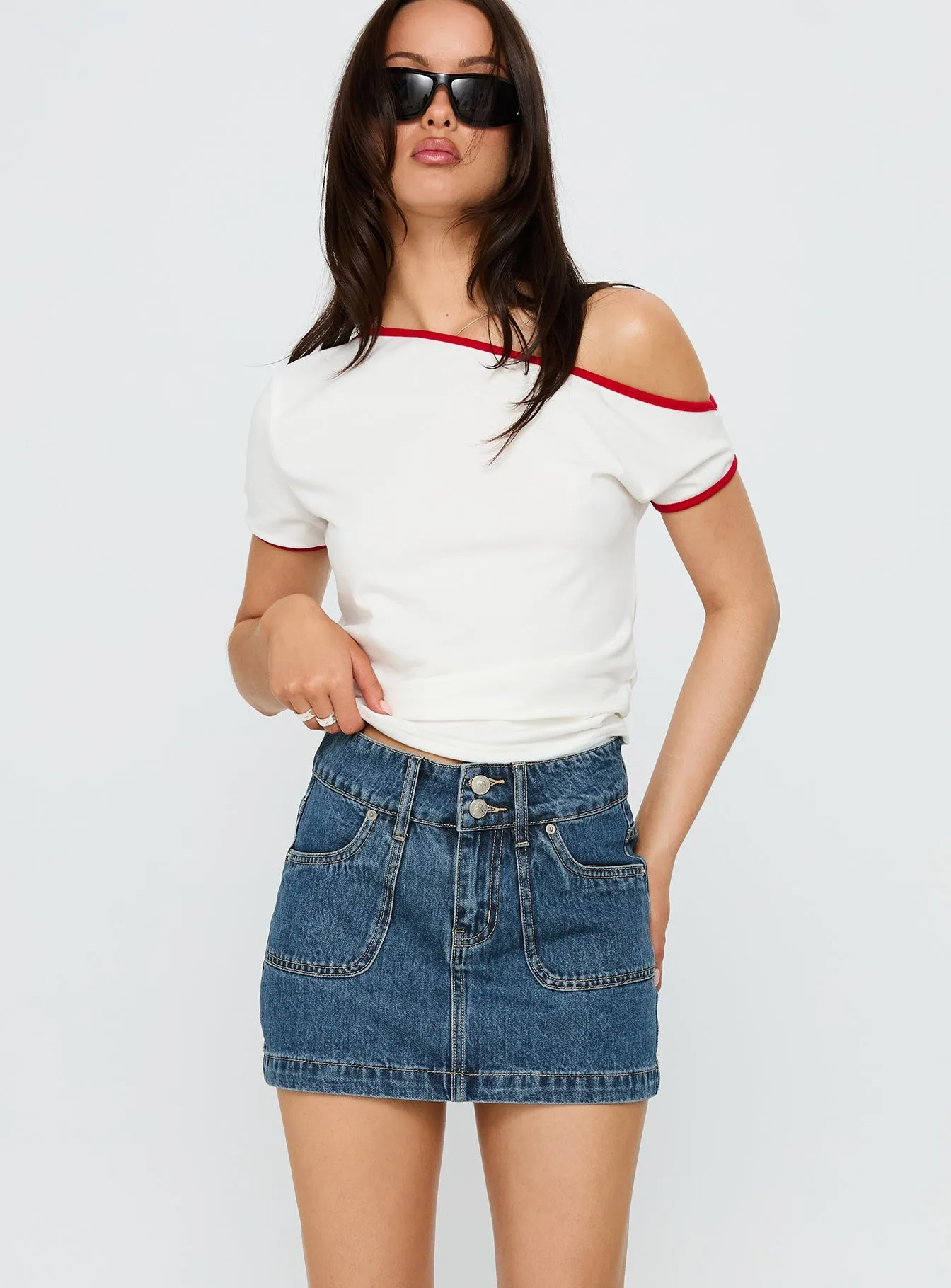 Pitcher Denim Mini Skirt Mid Blue Wash Sophisticated Casual gentle style
