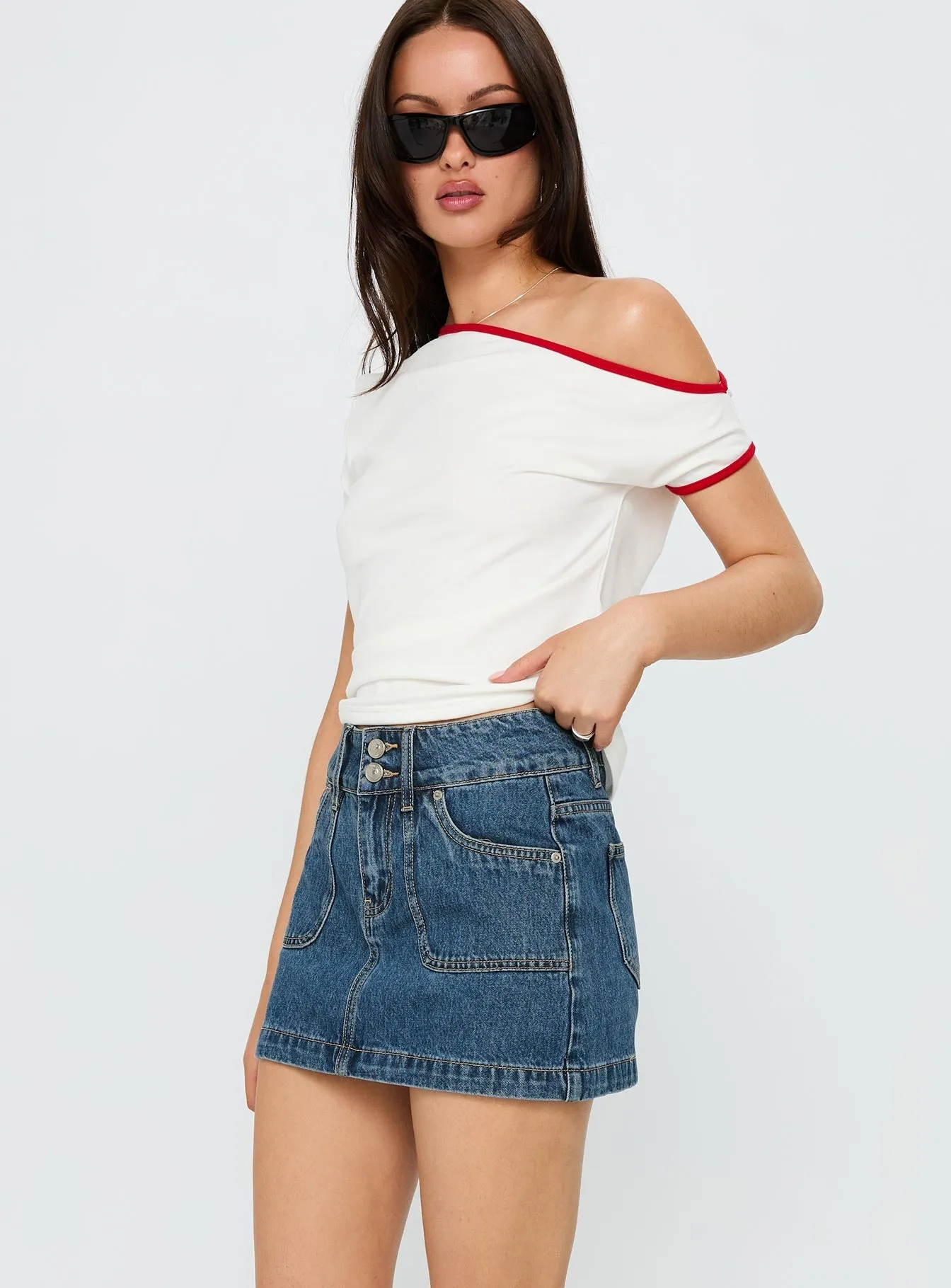 Pitcher Denim Mini Skirt Mid Blue Wash All Day Comfort