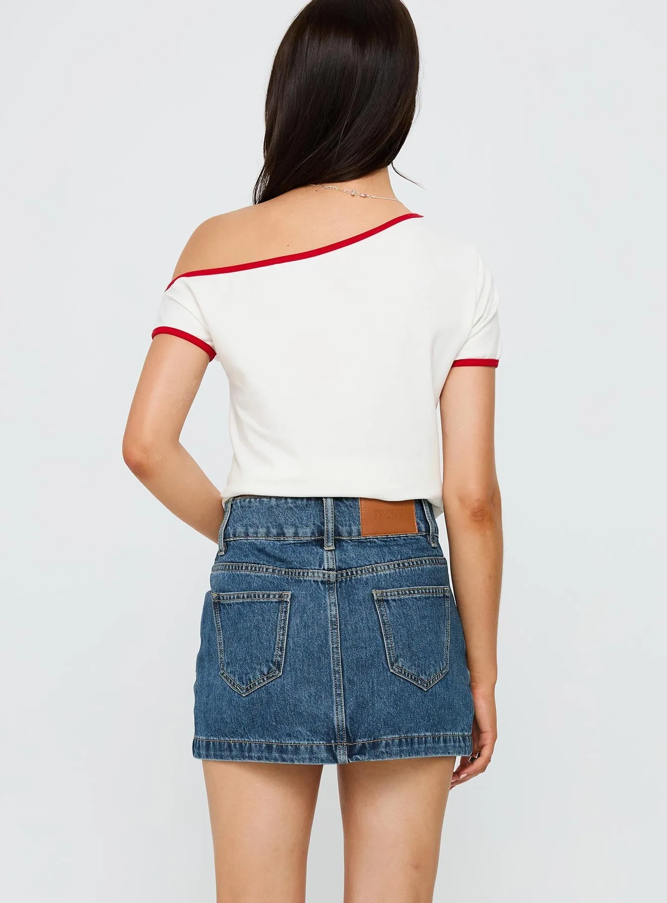 Pitcher Denim Mini Skirt Mid Blue Wash Signature Line