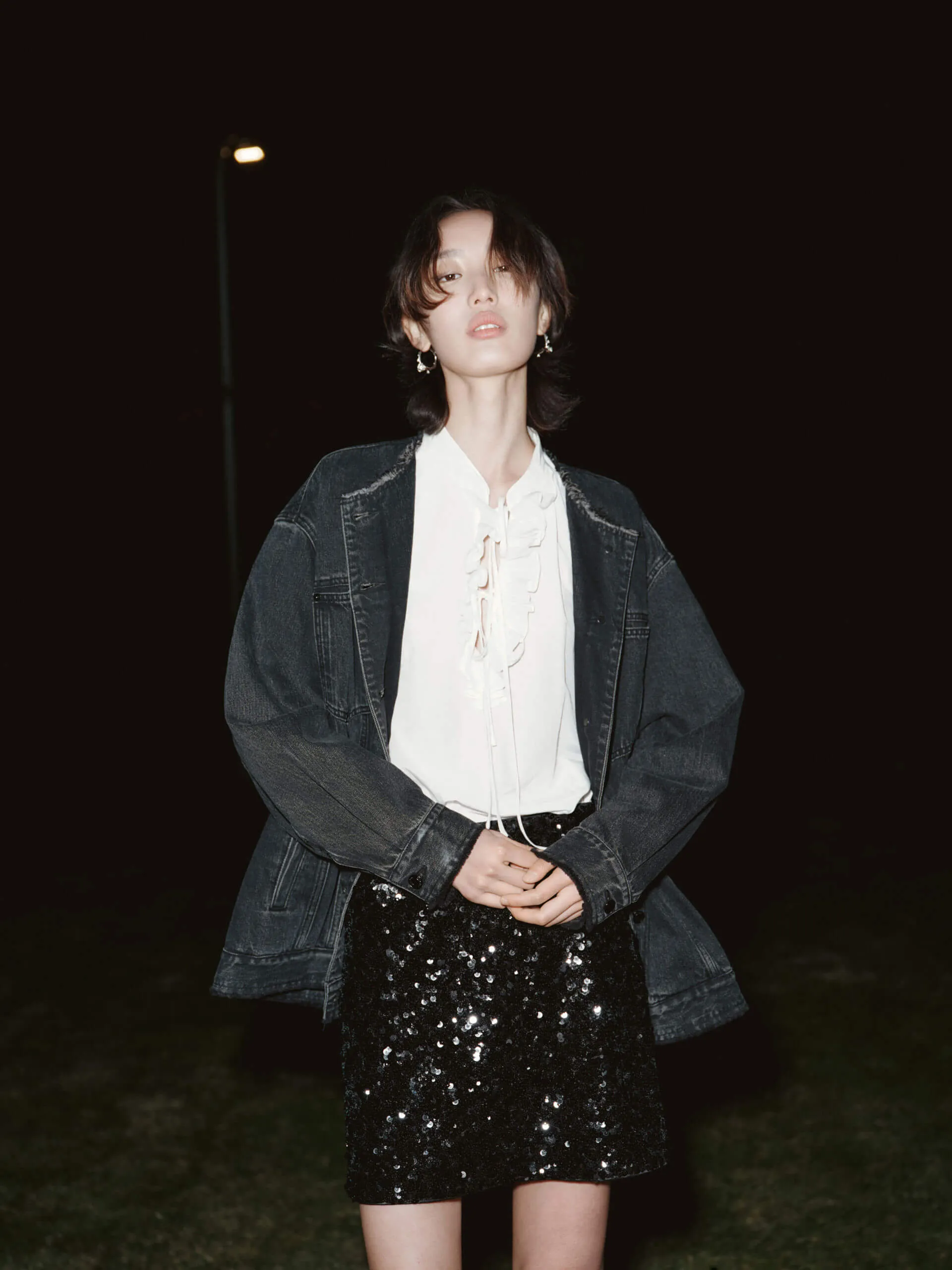 Sequined Mini Skirt Flat Lay Collar Delicate Texture