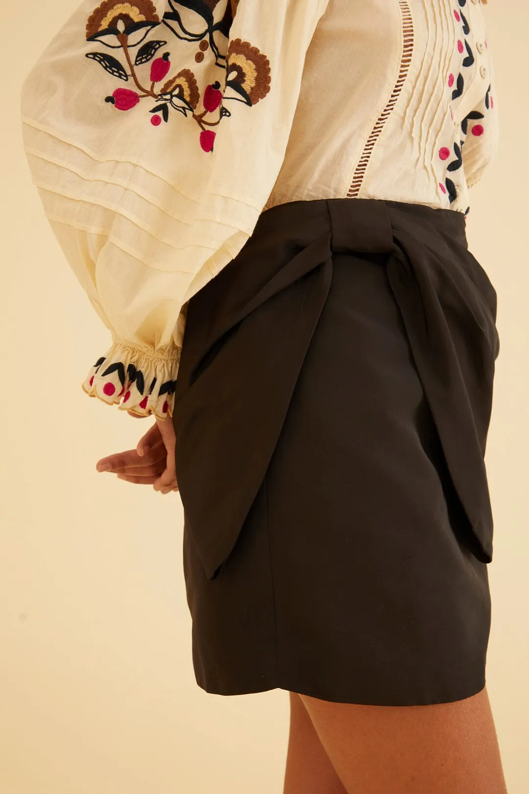 Gather Details Hand Painted Black Taffeta Mini Skirt
