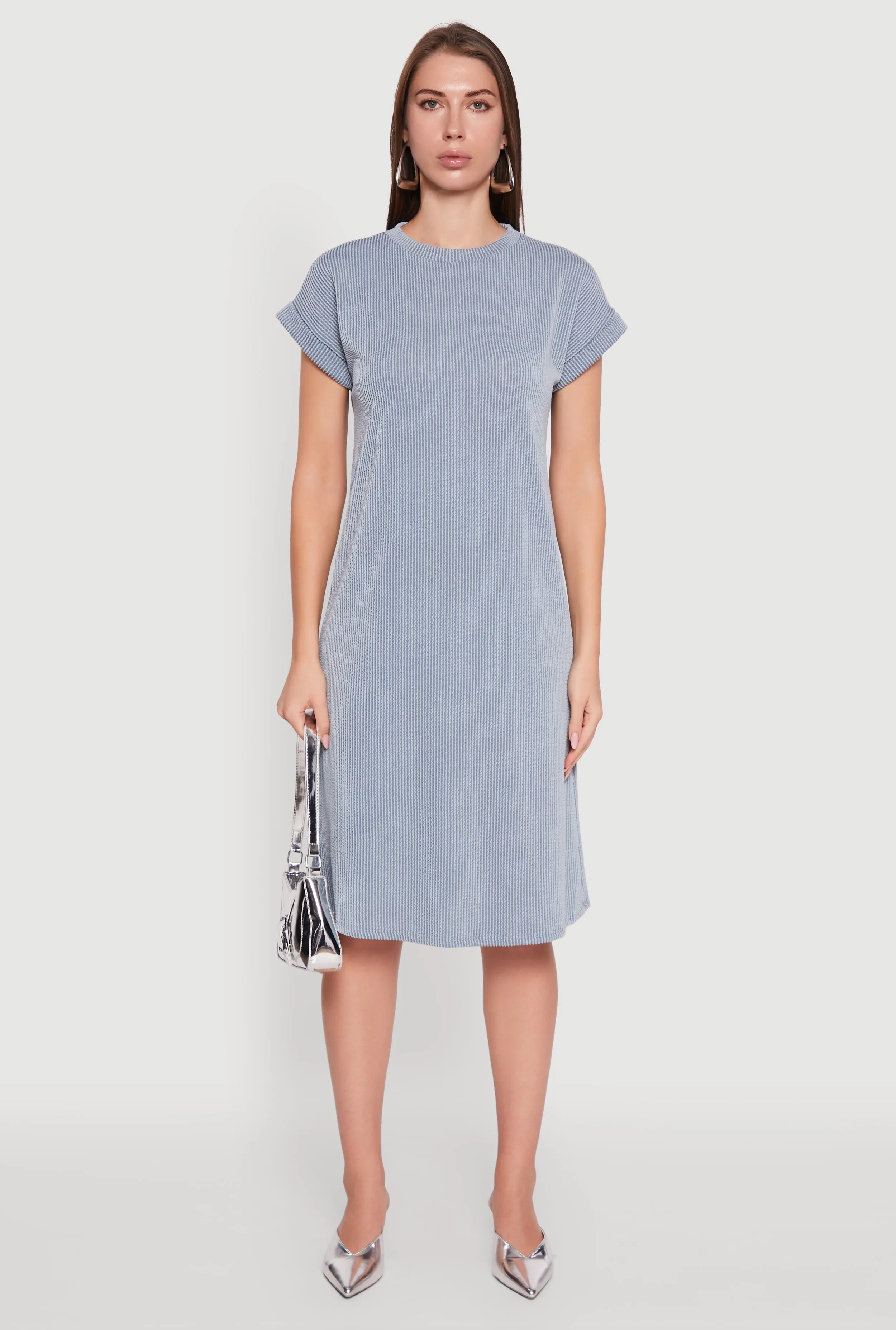 Palace View Rib Knit Shadow Stripe Fixed Cuff T-Shirt Dress