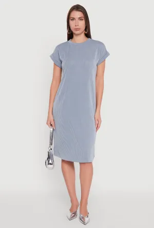 Rib Knit Shadow Stripe Fixed Cuff T-Shirt Dress Court Yard