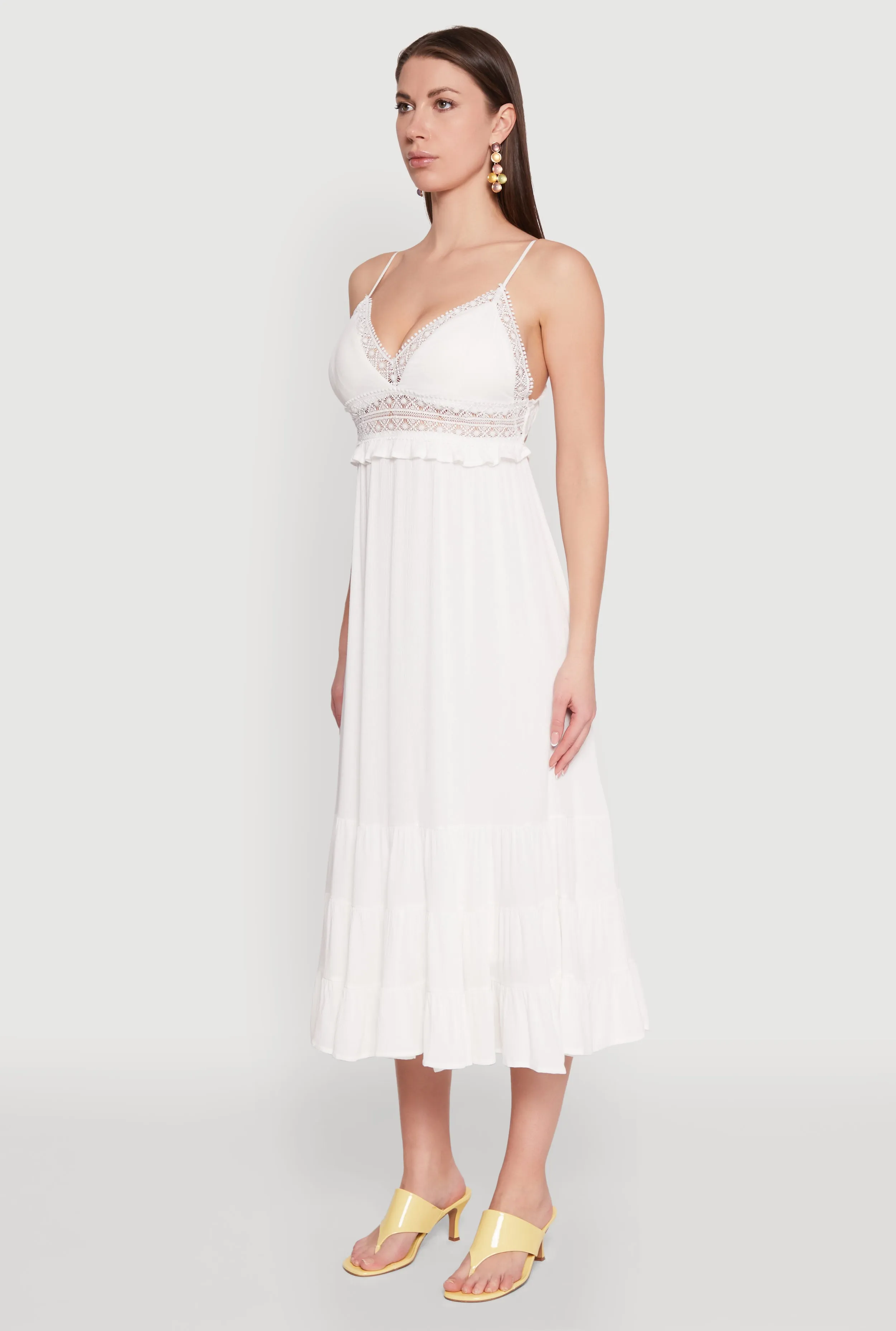 Copper Glow Iris Crochet Detail Empire Waist Midi Dress