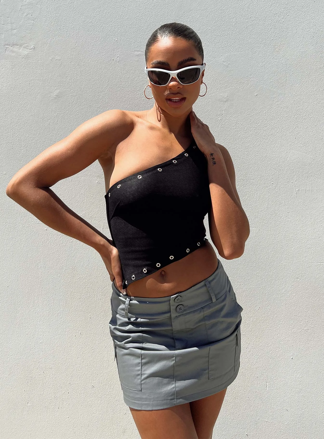 Washable fabric Jameson Mini Skirt Grey