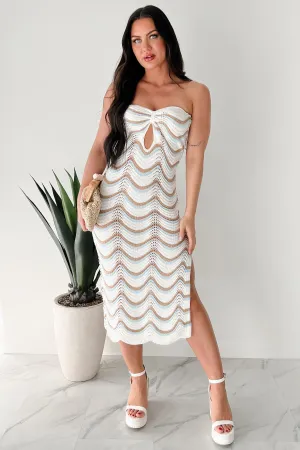 Know Your Worth Strapless Crochet Midi Dress (White/Multi) Easy Match