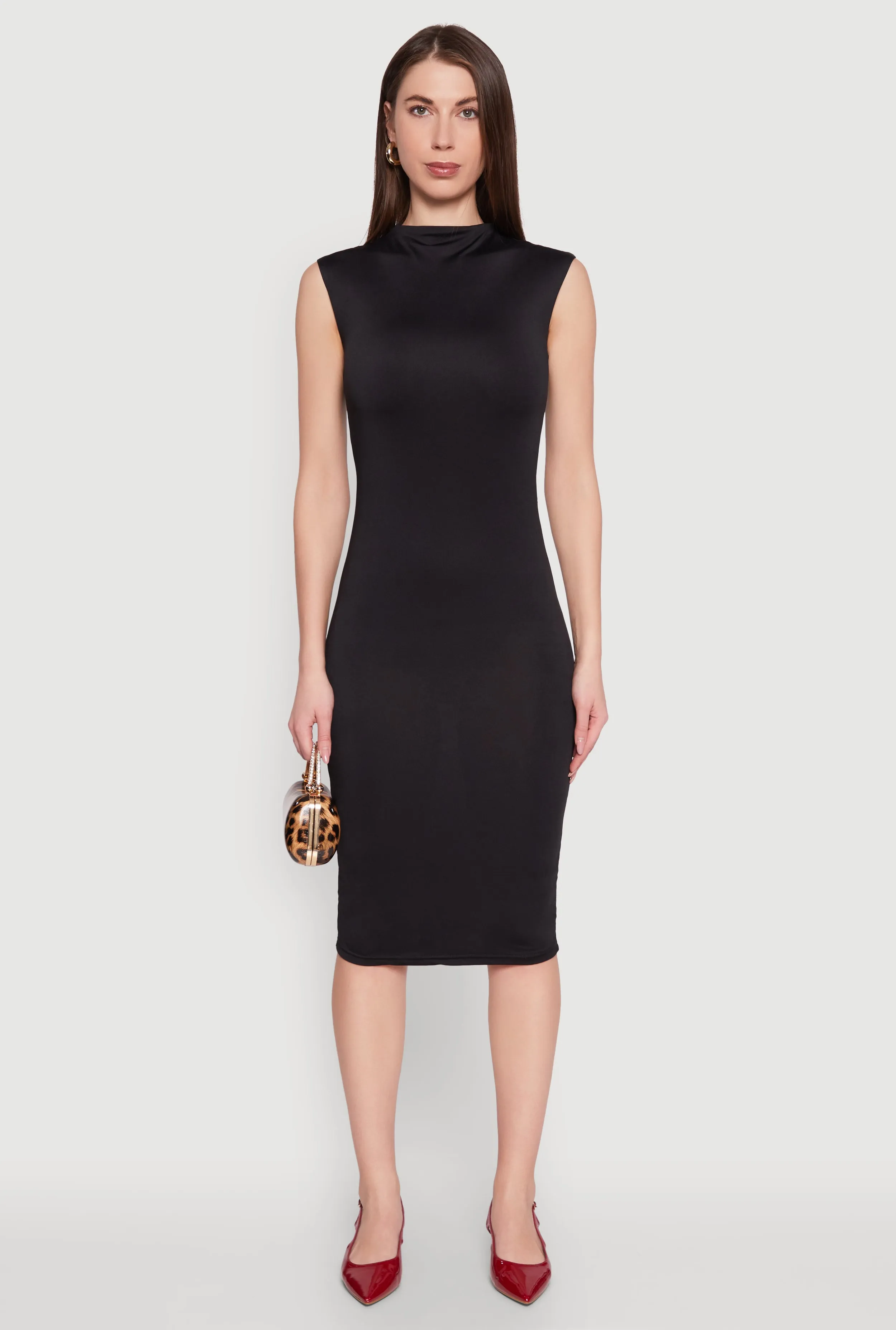 Classic Charm Mock Neck Cap Sleeve Midi Dress