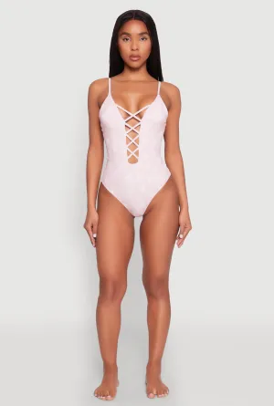 Four Way Stretch Material Compression Fit Technology Butterfly Print Caged Front One Piece Swimsuit