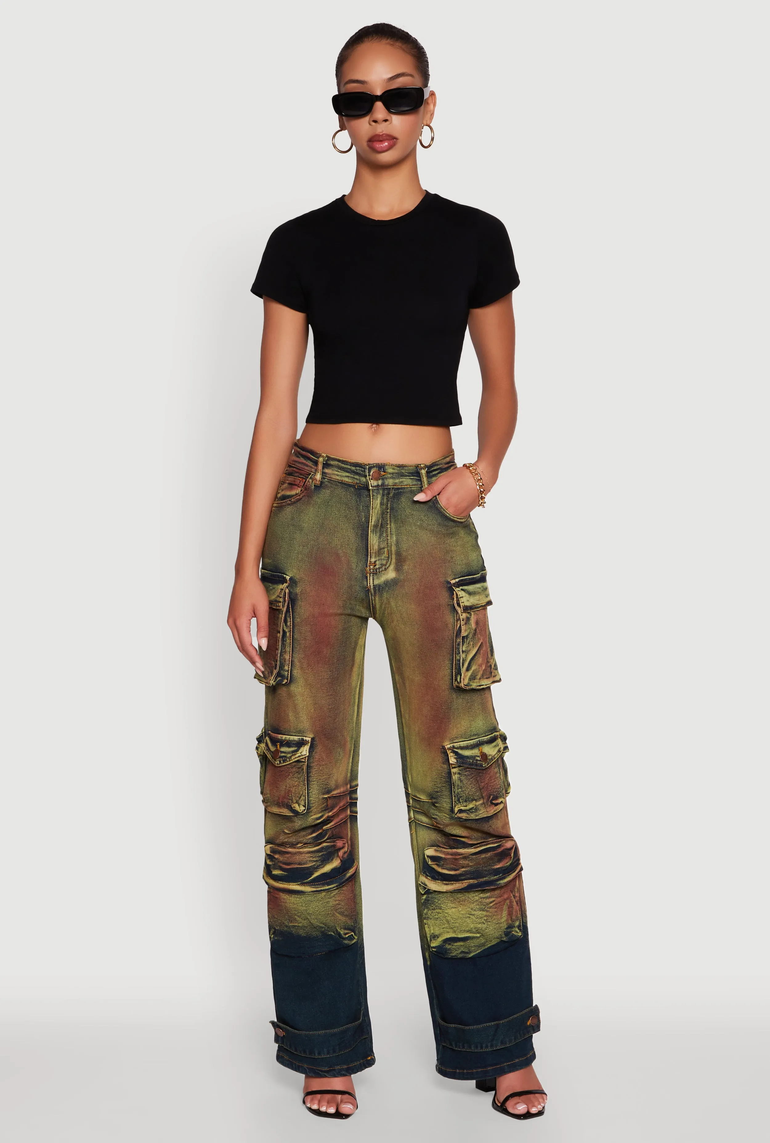 Stylish Daisy Ombre Detail Wide Leg Jeans Textured Bold Everyday Use