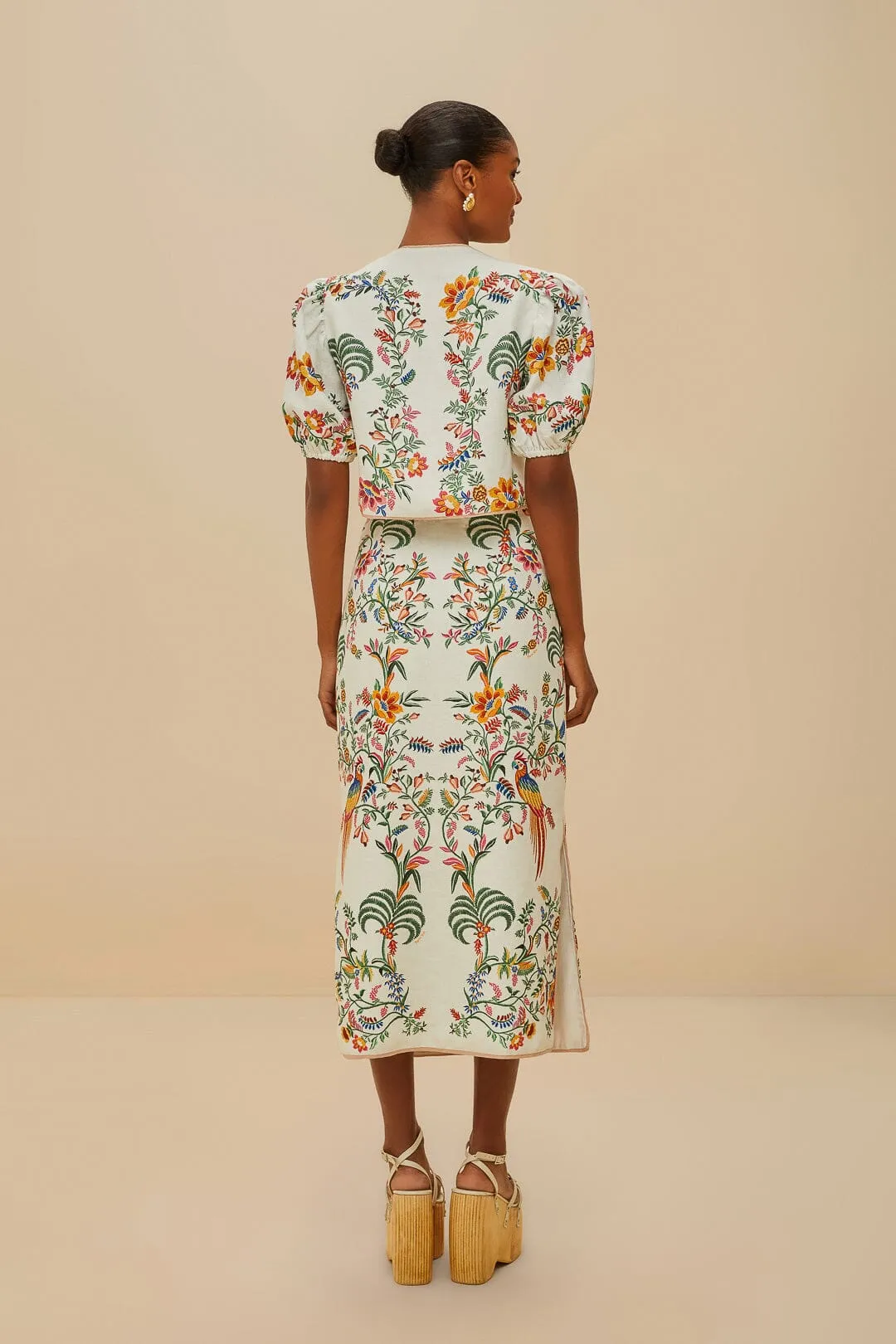 Off-White Delicate Forest Euroflax? Premium Linen Midi Skirt Maximalist look Sleek Comfort