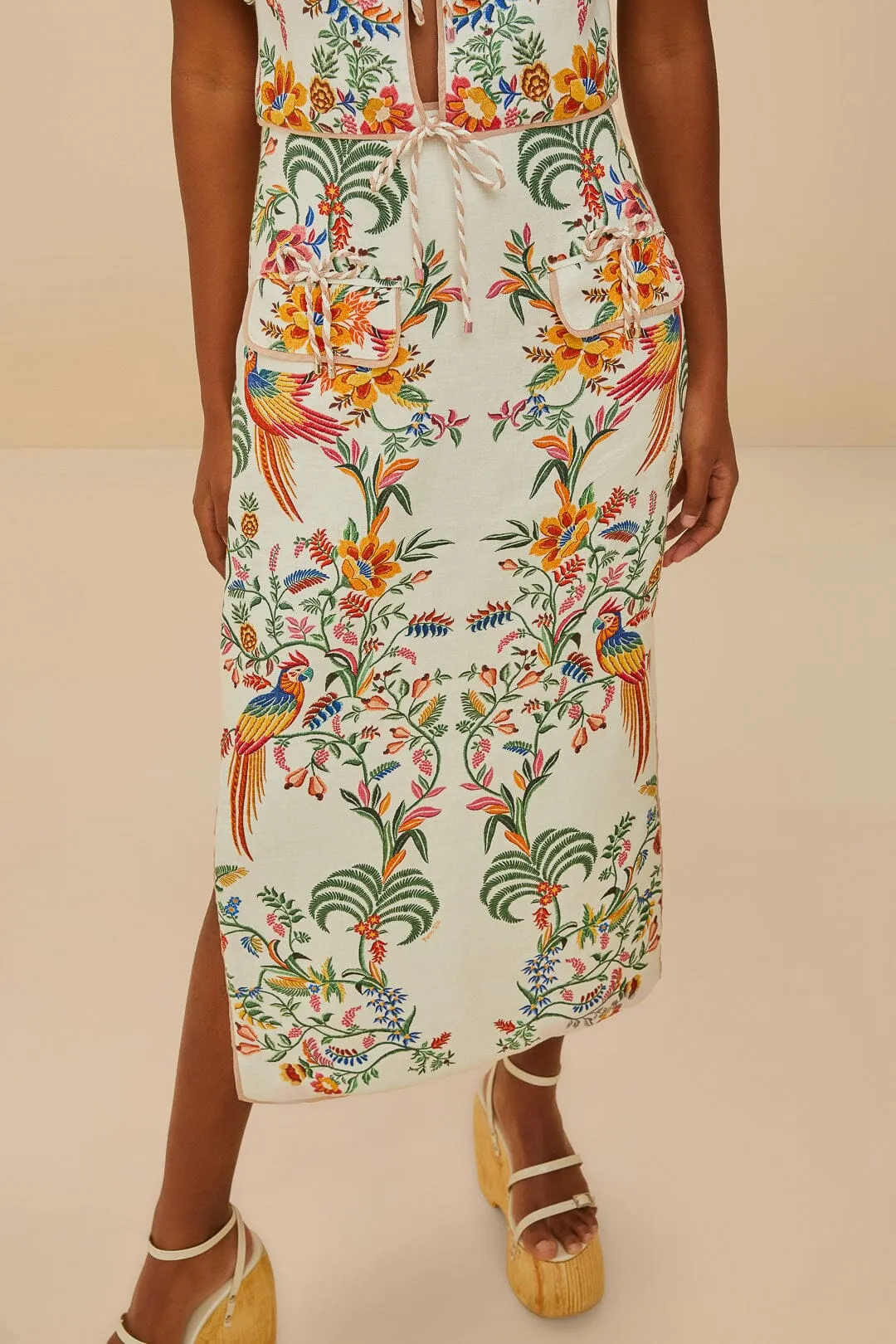 Off-White Delicate Forest Euroflax? Premium Linen Midi Skirt Bohemian vibe