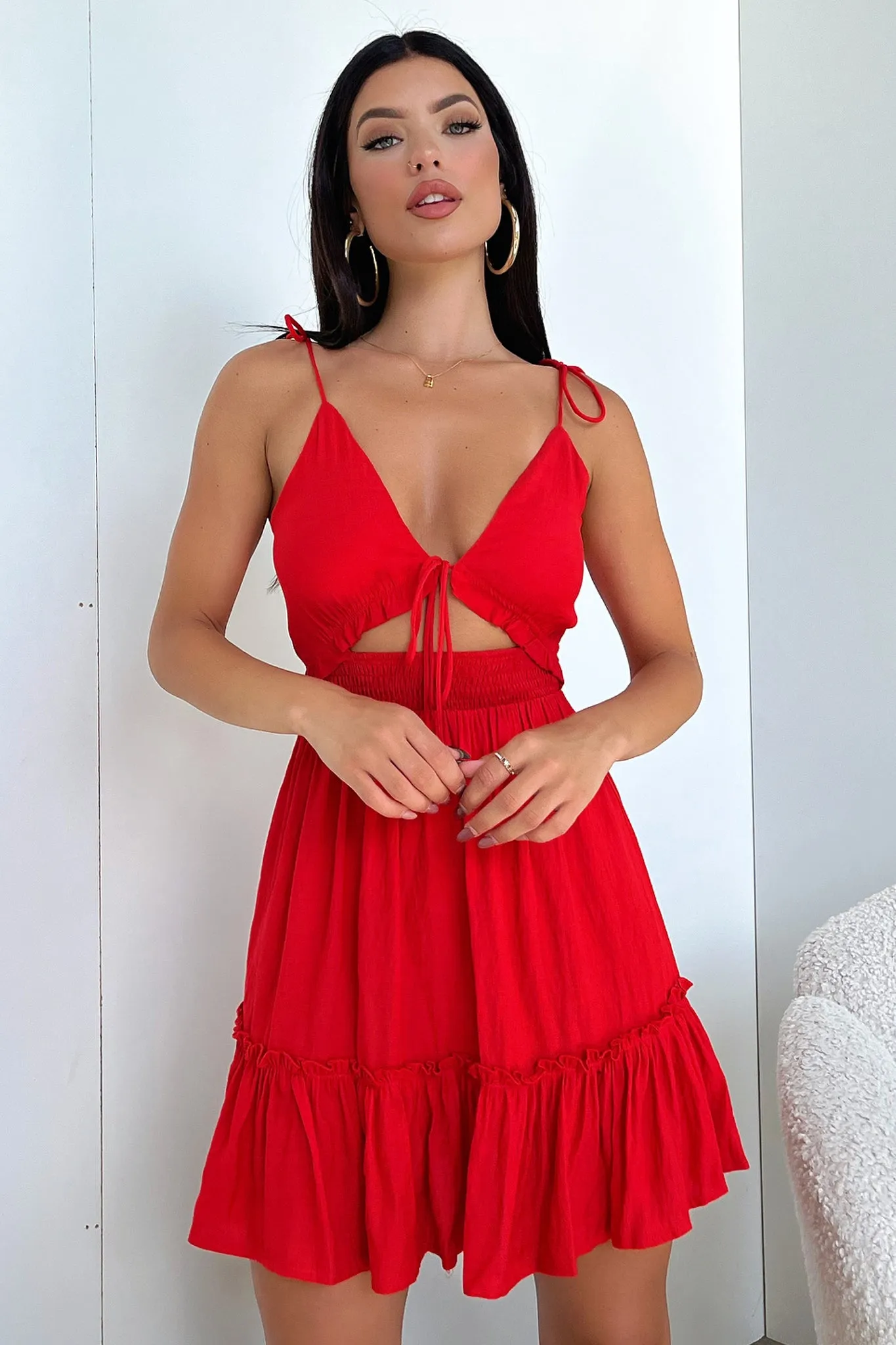 Trendy Vibes Floral Pattern Primerose Dress - Red