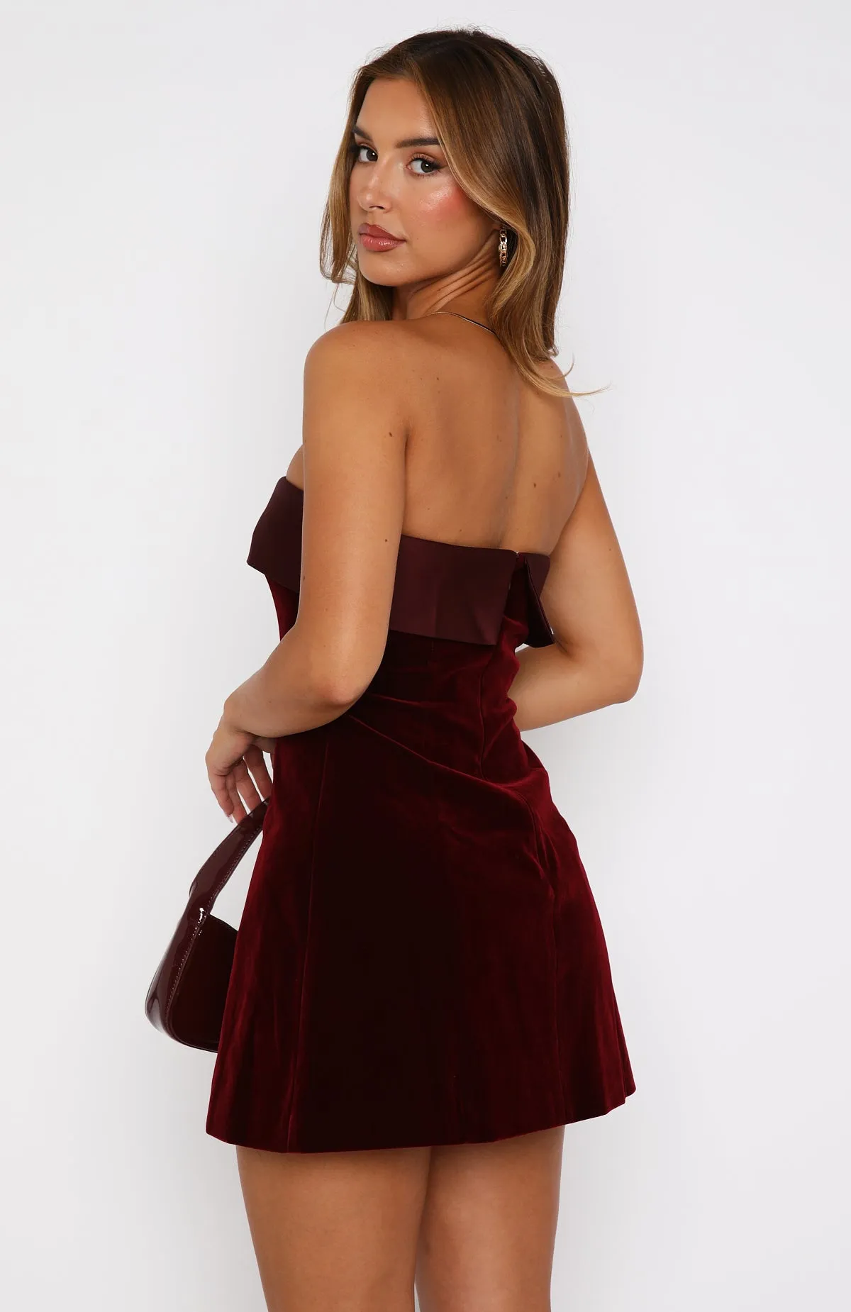 Let Loose Strapless Mini Dress Deep Red Flexible Material Wild Mood