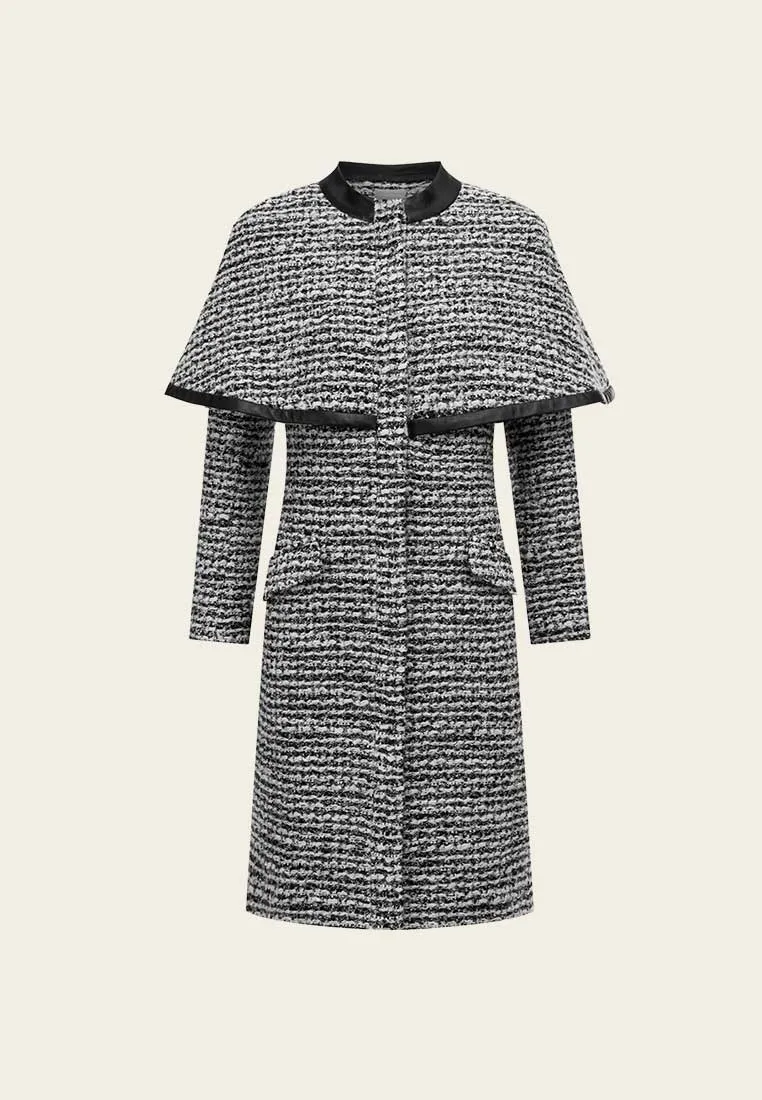 Tropical Glow Motion Core Mixed Grey Wool Cape Dress