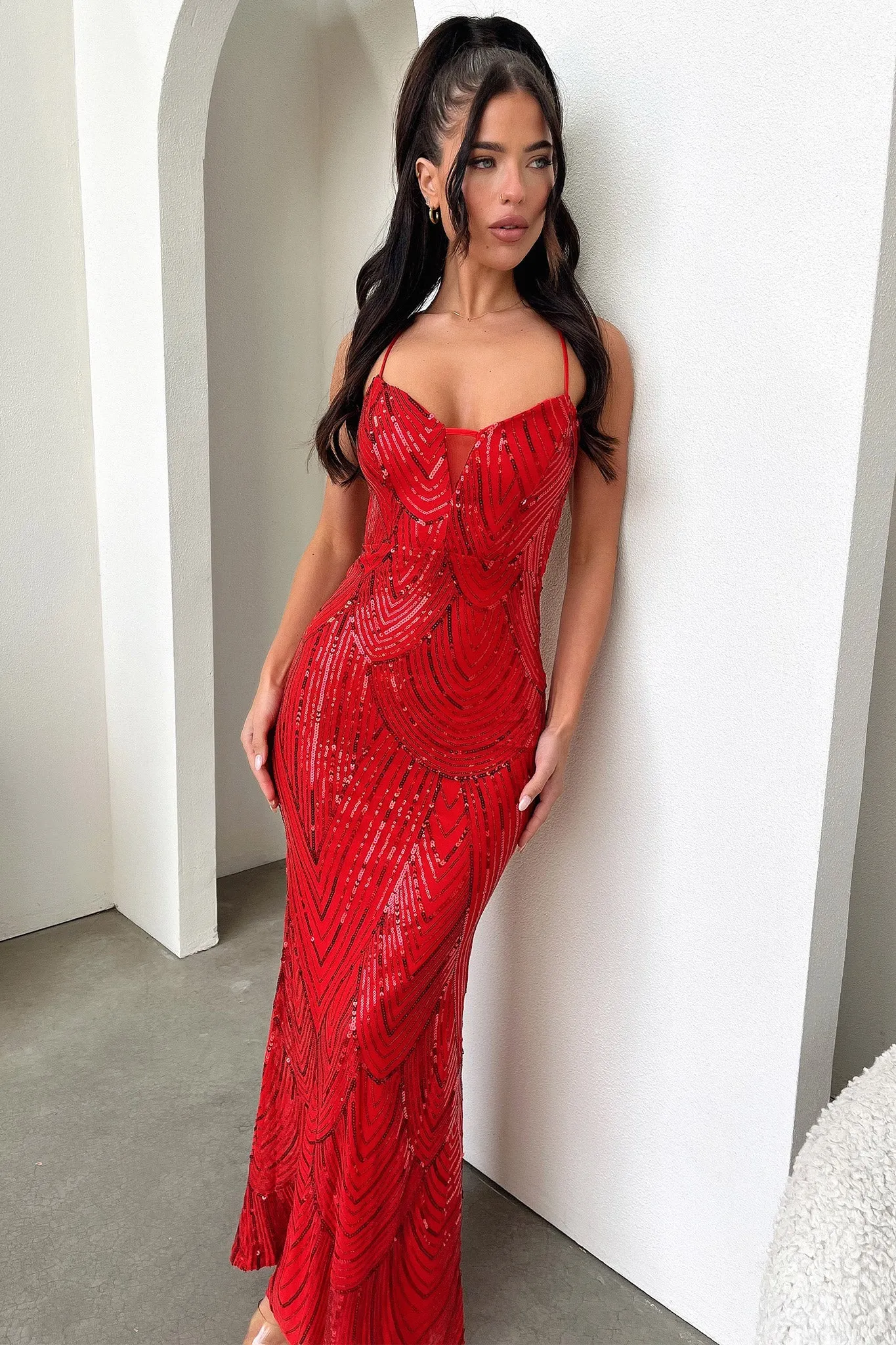 Nolan Maxi Dress - Red Frill Edge