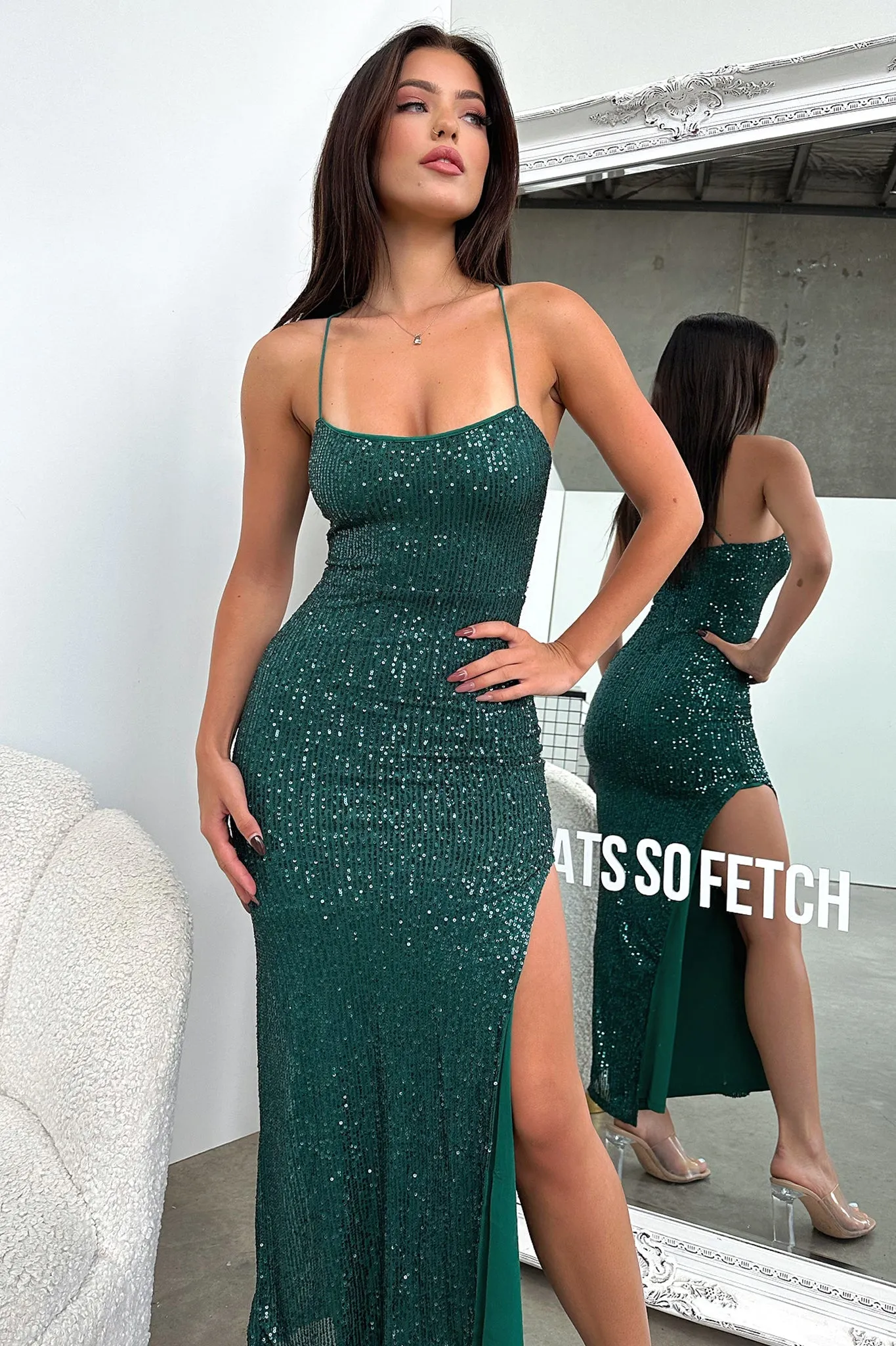 Alina Sequin Maxi Dress - Emerald Life Soft Street Glow