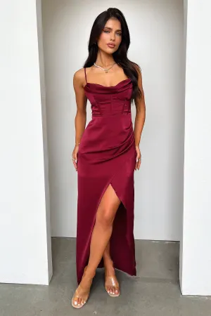 Timeless and classic maxi Aiana Satin Maxi Dress - Burgundy