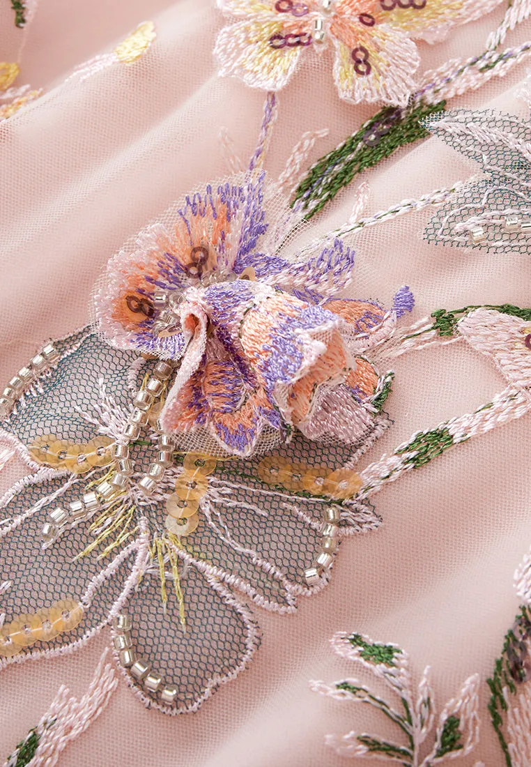 Fantasy Floral-appliqu?? Dress Sunset Scene