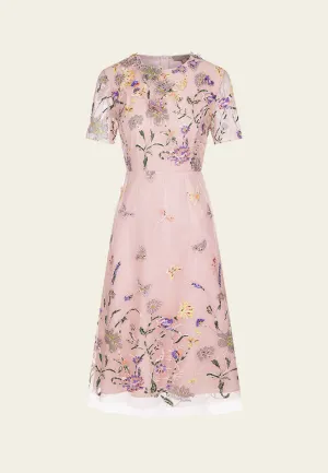 Cyber Glow Sunset Scene Fantasy Floral-appliqu?? Dress