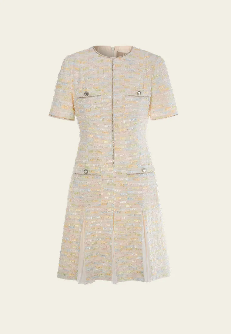 Pleated-detail Frayed-detail Crystal-trim Dress Basic Core